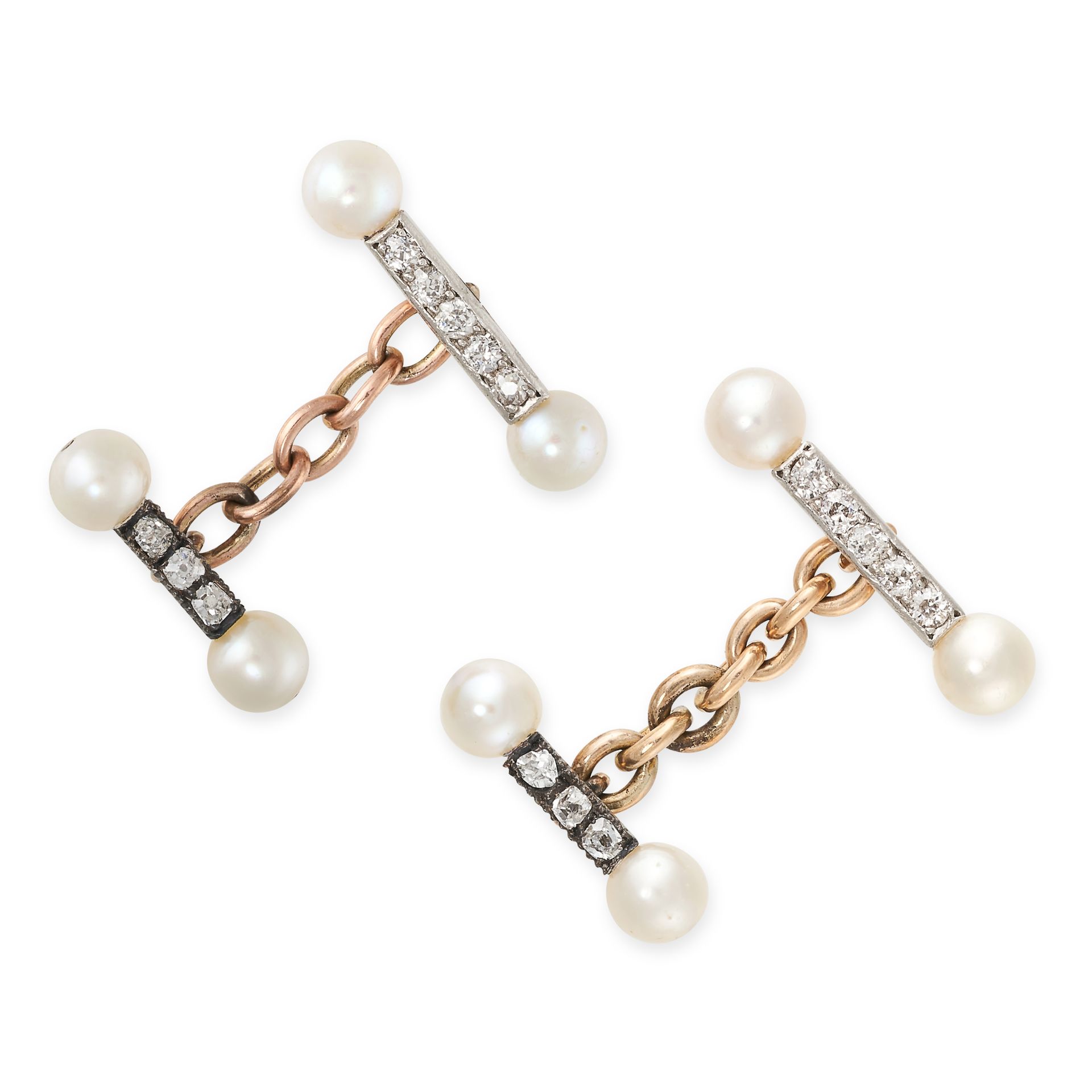 Null NO RESERVE - A PAIR OF PEARL AND DIAMOND CUFFLINKS, EARLY 20TH CENTURY COMP&hellip;