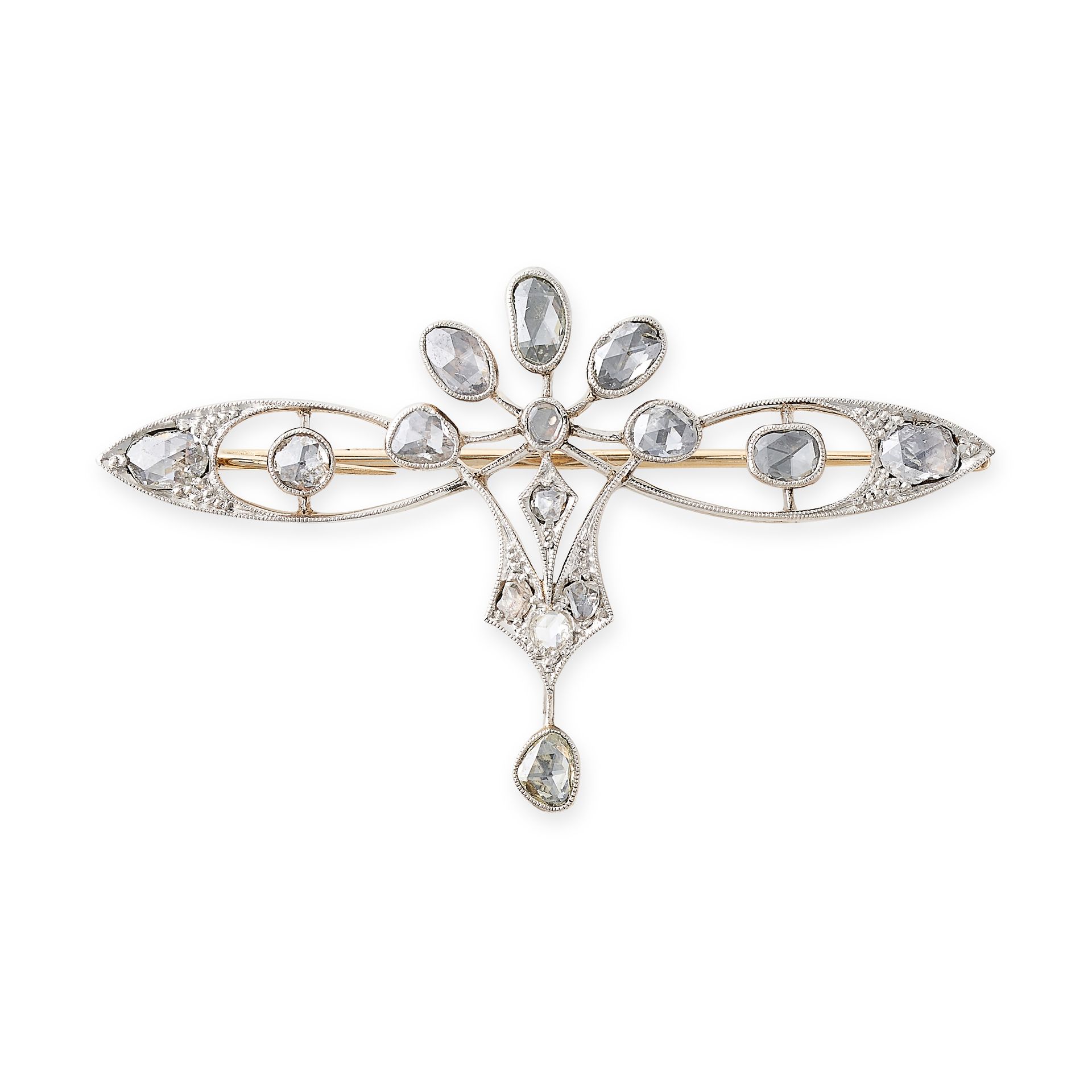 Null A DIAMOND BROOCH, EARLY 20TH CENTURY in 14ct yellow gold and platinum, the &hellip;
