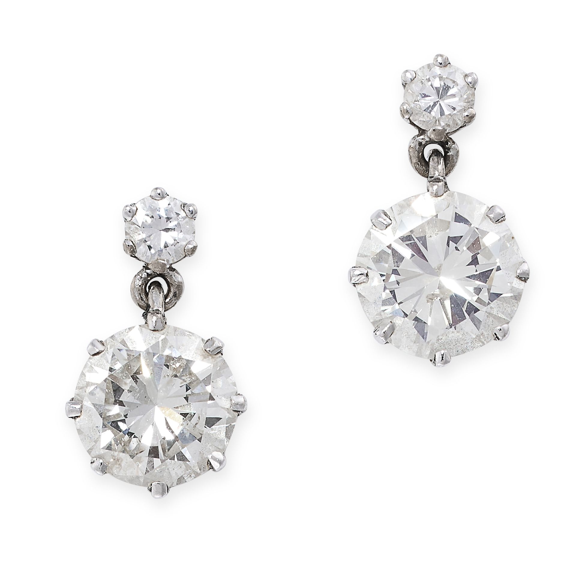 Null A PAIR OF DIAMOND DROP EARRINGS each set with a principal round brilliant c&hellip;