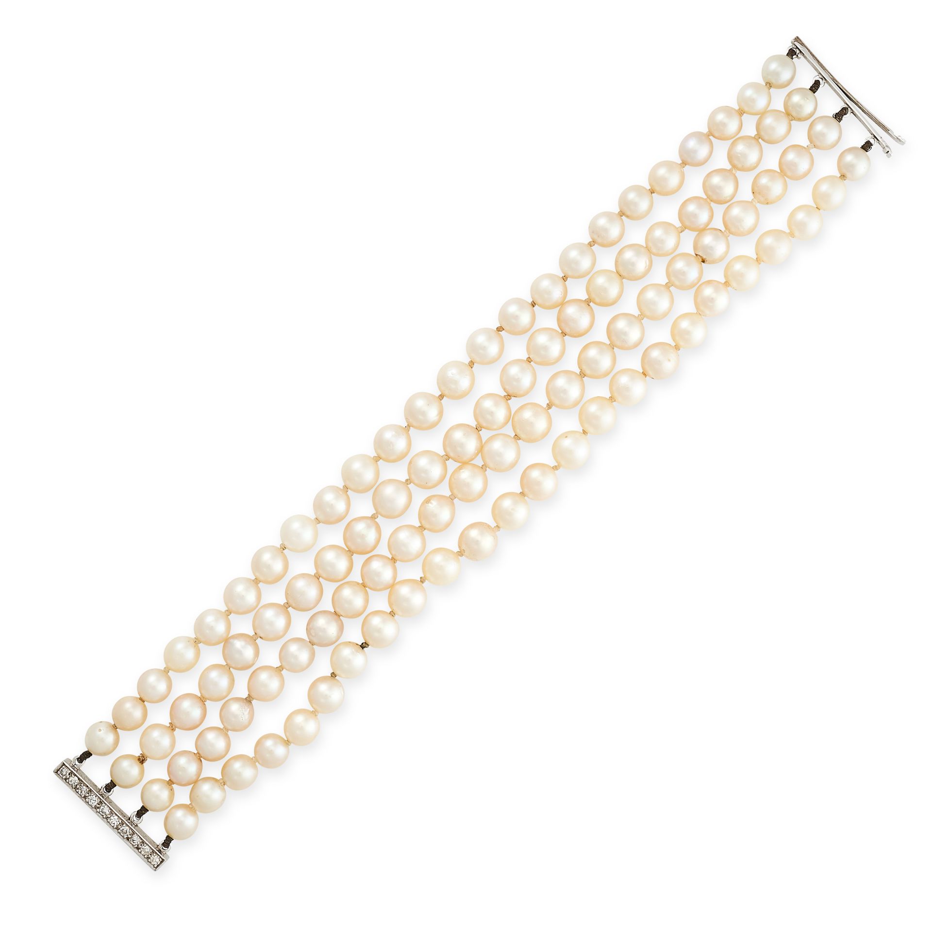 Null Ein Perlen- und Diamantarmband aus 18 Karat Weißgold, bestehend aus vier Pe&hellip;