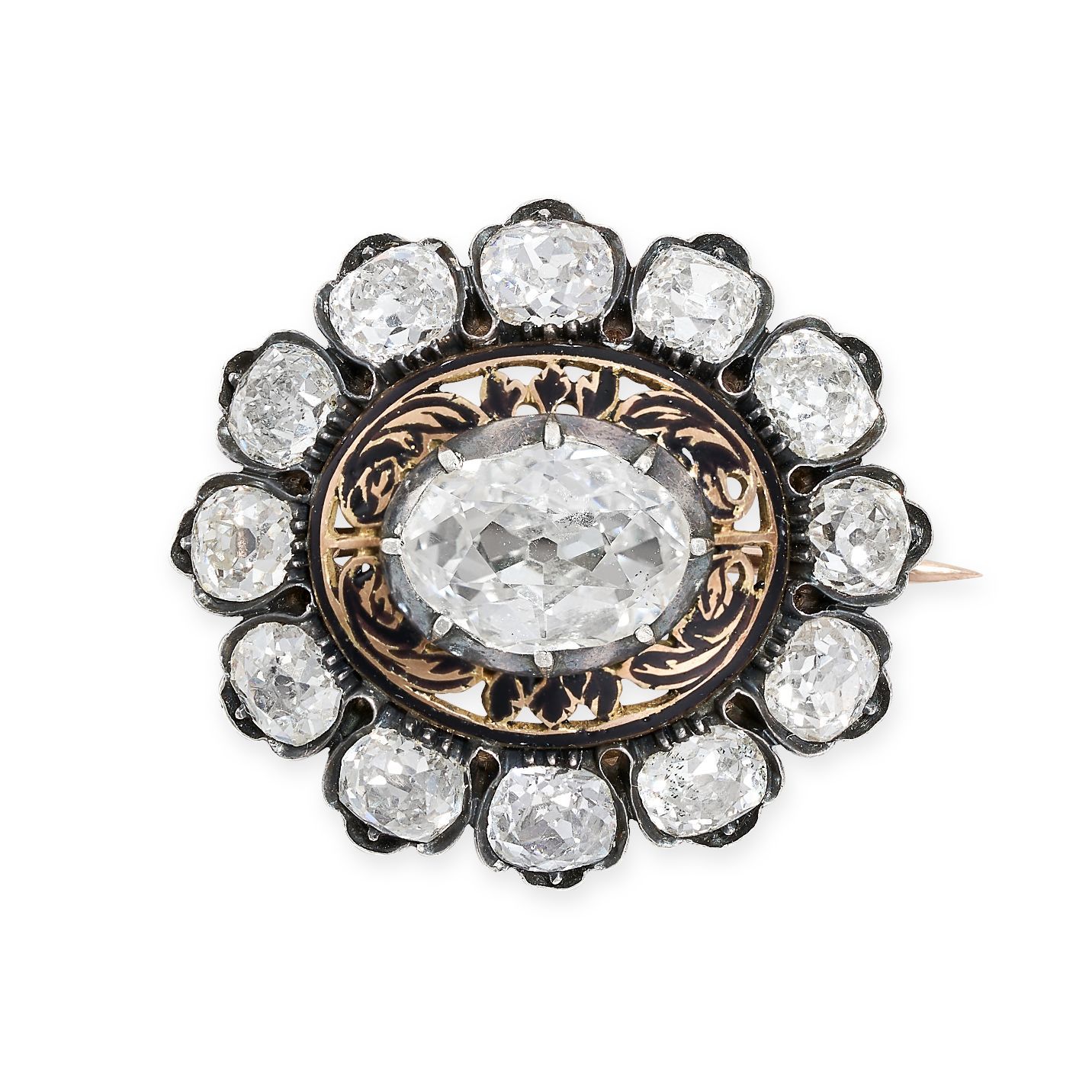 Null A FINE ANTIQUE DIAMOND AND ENAMEL BROOCH, 19TH CENTURY in yellow gold and s&hellip;