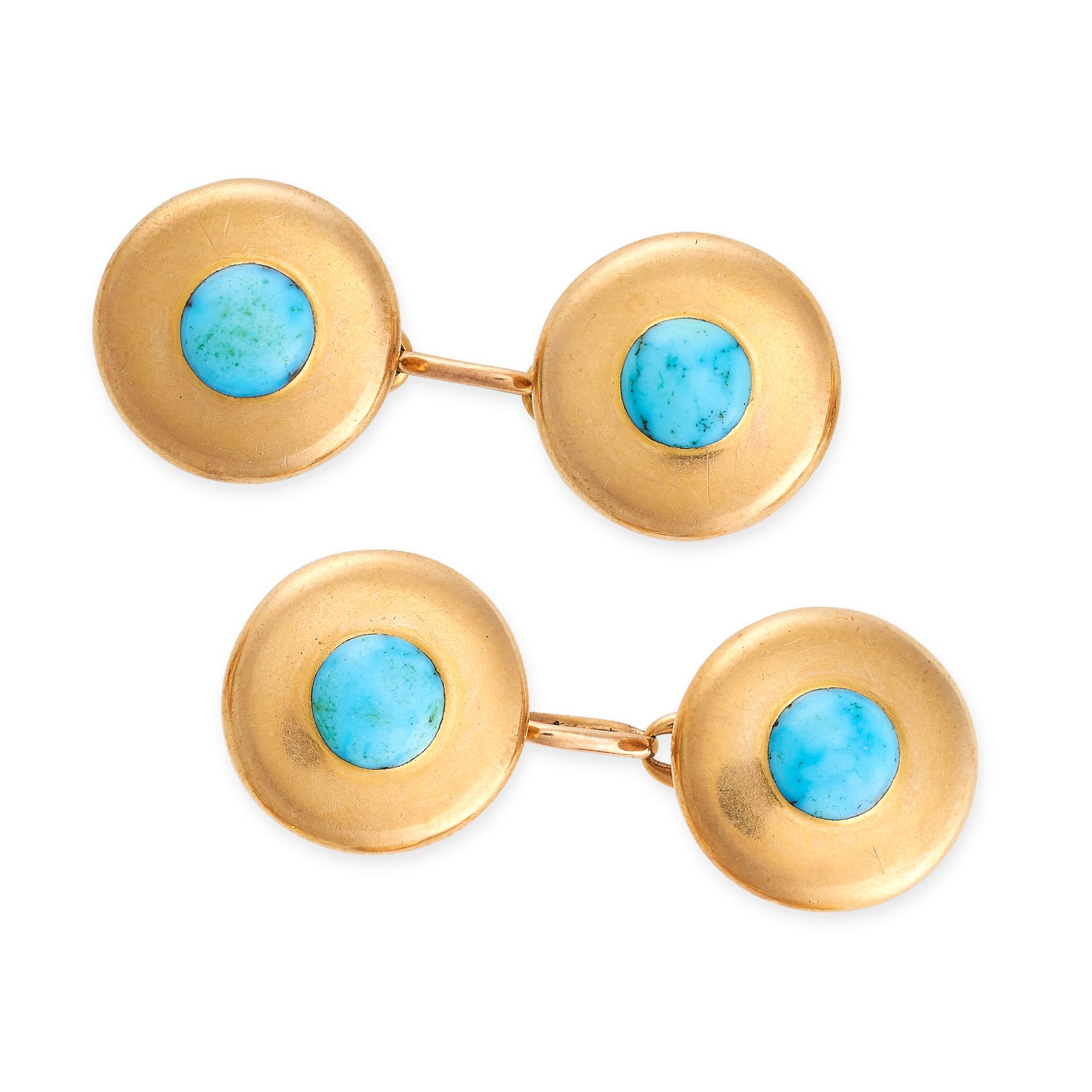 Null A PAIR OF ANTIQUE TURQUOISE CUFFLINKS in yellow gold, comprising four circu&hellip;