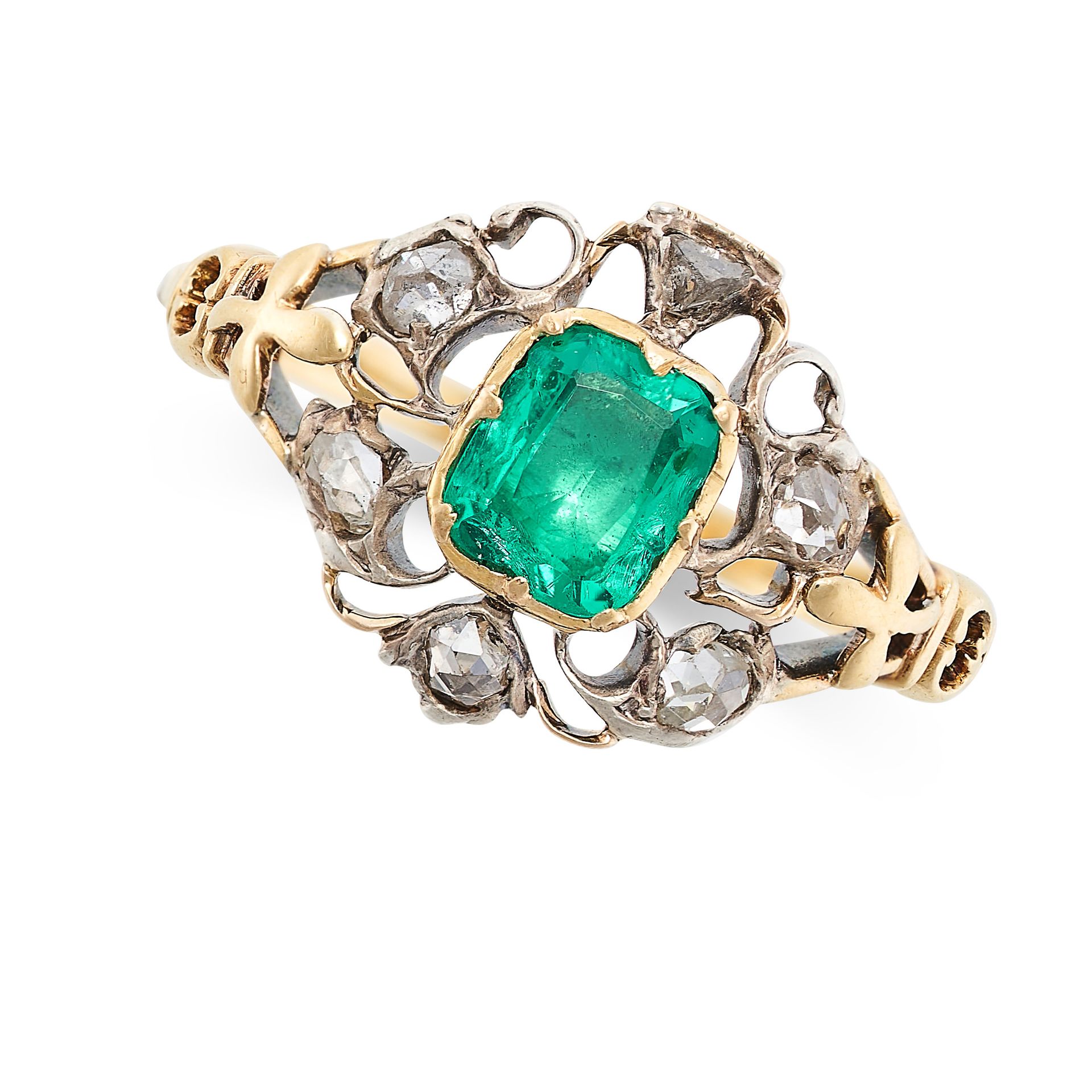Null ANTIQUE EMERALD AND DIAMOND RING, EARLY 19TH CENTURY in yellow gold and sil&hellip;