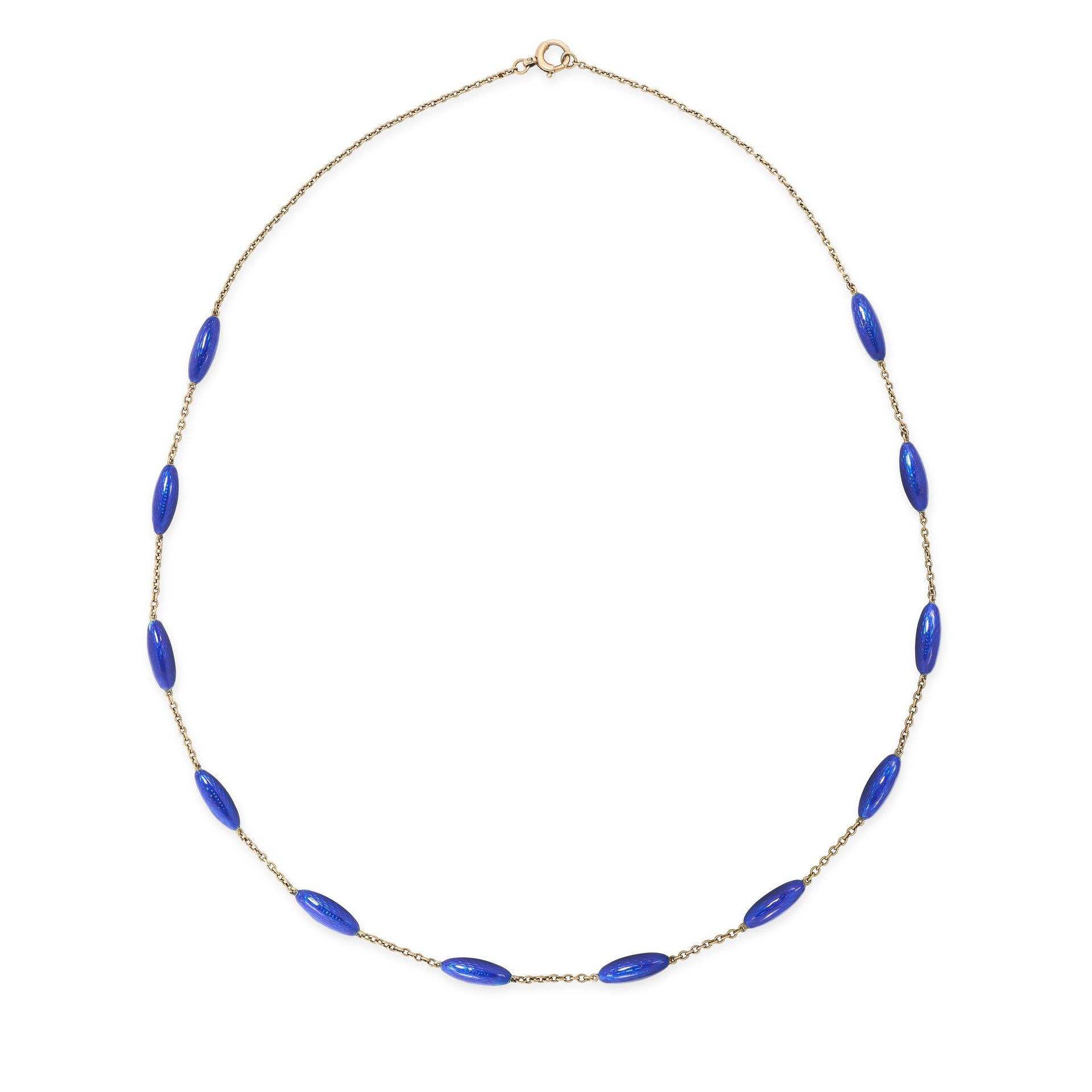Null 15K黄金珐琅项链，由12个椭圆型链节组成，饰有蓝色珐琅，印有15，61.0厘米，22.7克。