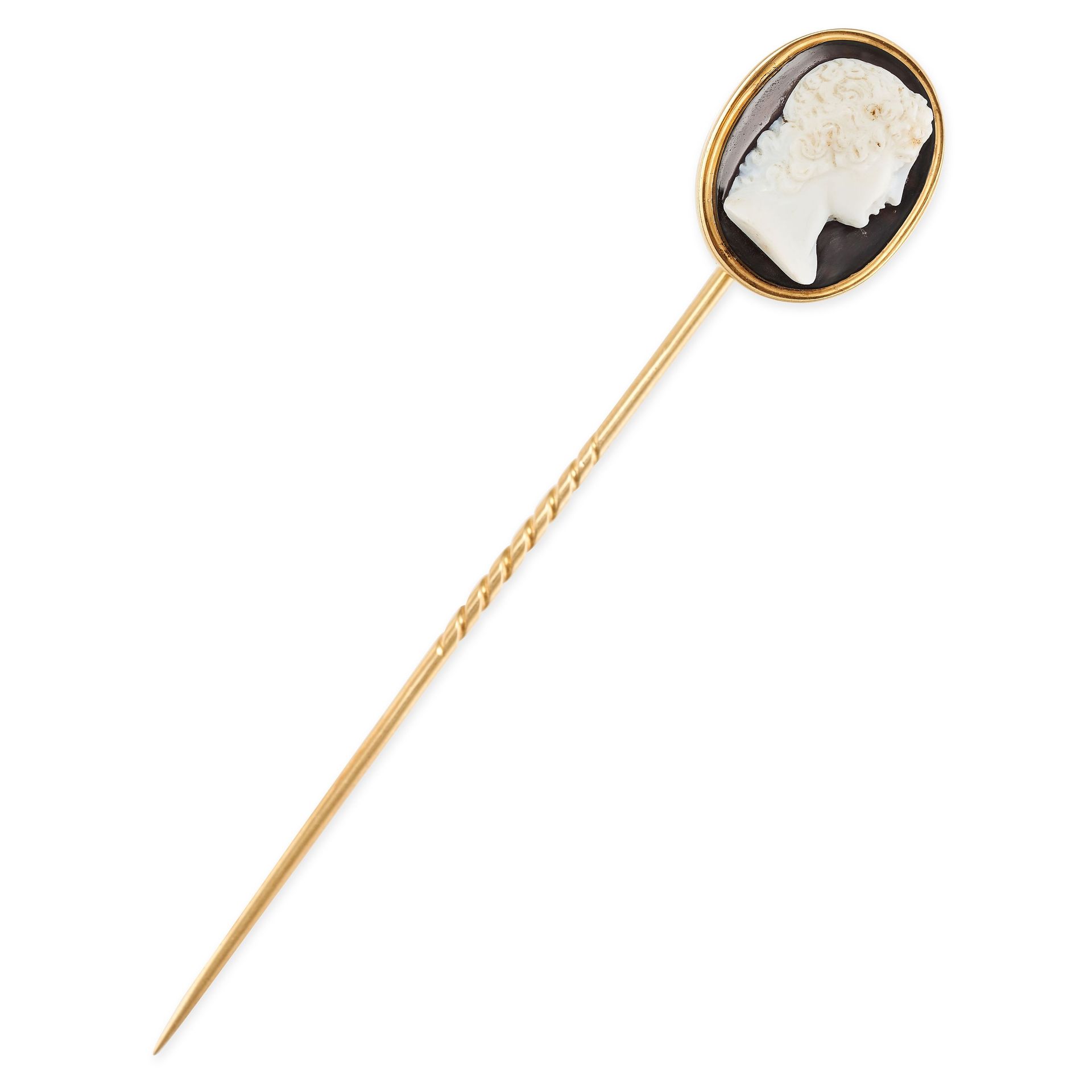 Null AN ANTIQUE HARDSTONE CAMEO TIE / STICK PIN BROOCH, 19° SECOLO in oro giallo&hellip;