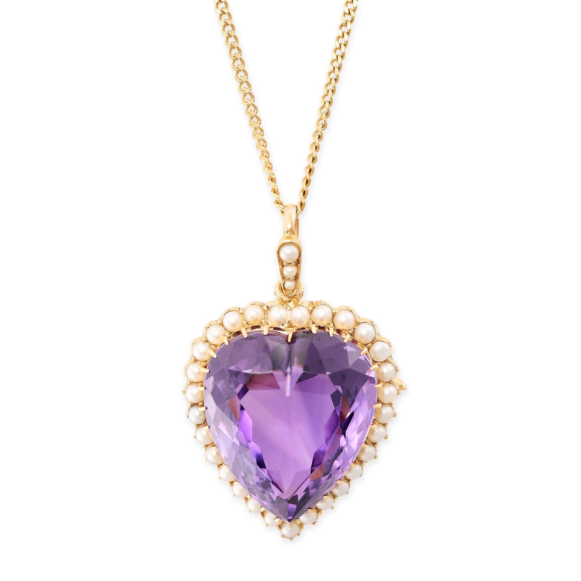 Null EINE FEINE ANTIQUE AMETHYST- UND PERLEN-BROSCHE / ANHÄNGER UND KETTE aus Ge&hellip;