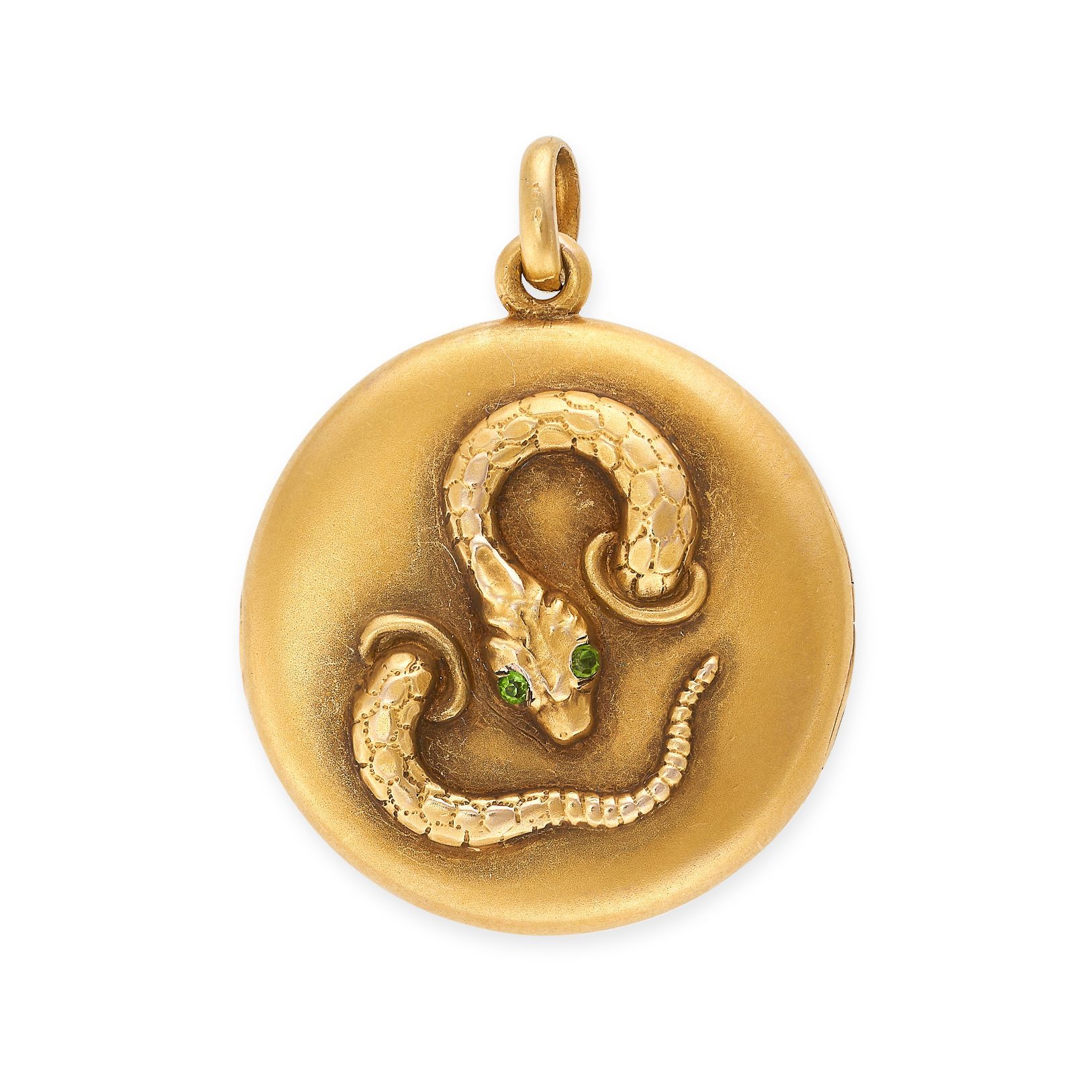 Null A GREEN GEMSTONE SNAKE LOCKET / PENDANT in yellow gold, the circular hinged&hellip;