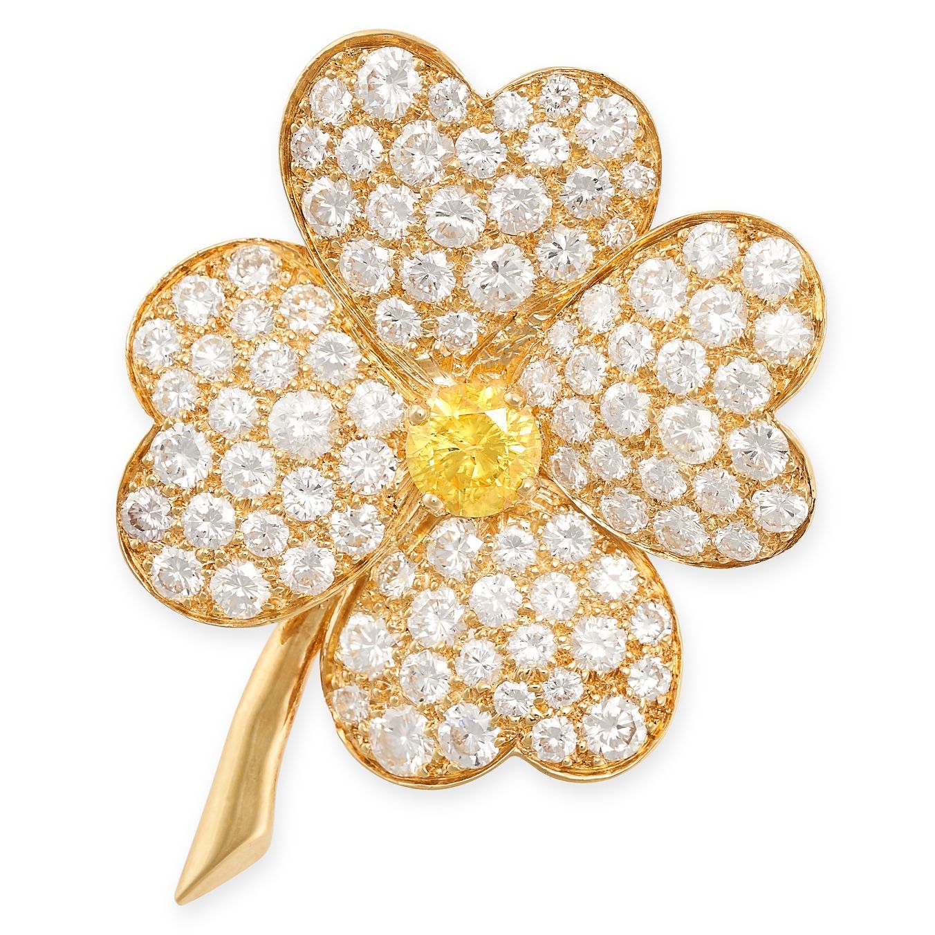 Null Van Cleef & Arpels，18K黄金黄色钻石和白色钻石COSMOS手镯，设计为一朵花，中心镶嵌一颗圆形明亮式切割黄钻，花瓣镶嵌圆形明亮式切&hellip;