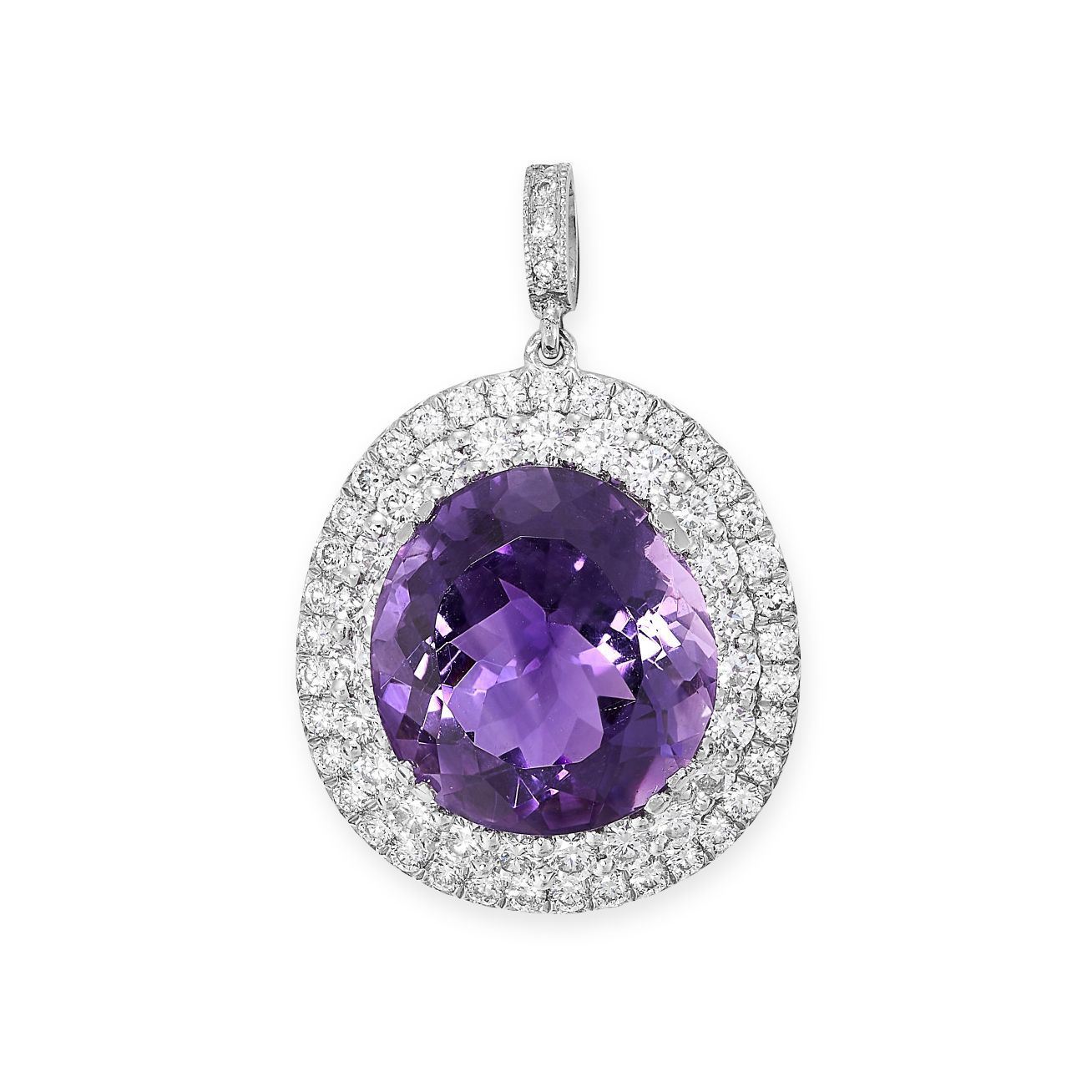 Null AN AMETHYST AND DIAMOND PENDANT set with an oval cut amethyst of 12.93 cara&hellip;