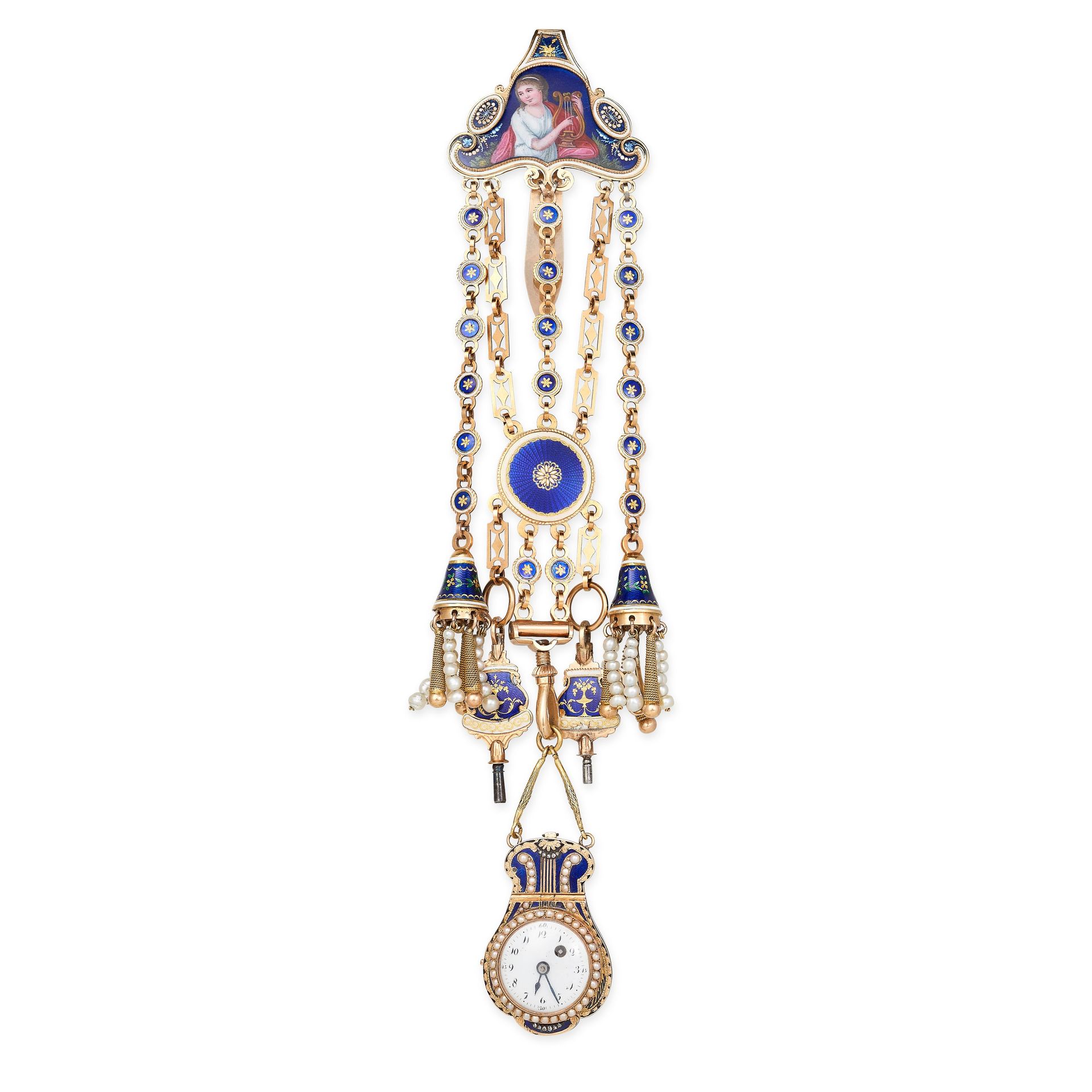 Null UNA FINE CHATELAINE VINAIGRETTE DI OROLOGIO DA TASCA ANTICA IN SMALTO, XIX &hellip;