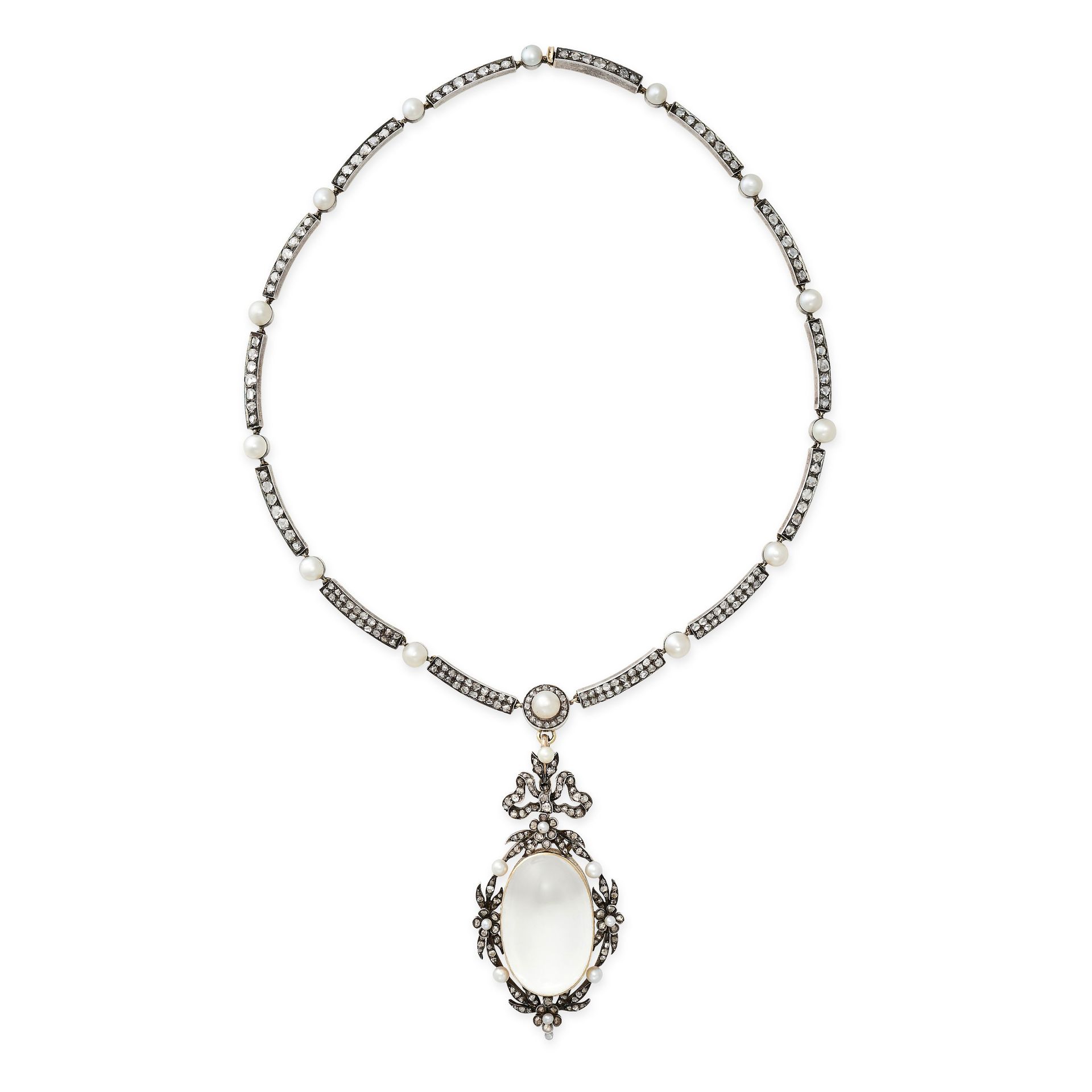 Null ANTIQUE DIAMOND, ROCK CRYSTAL AND PEARL NECKLACE in Gelbgold und Silber, di&hellip;