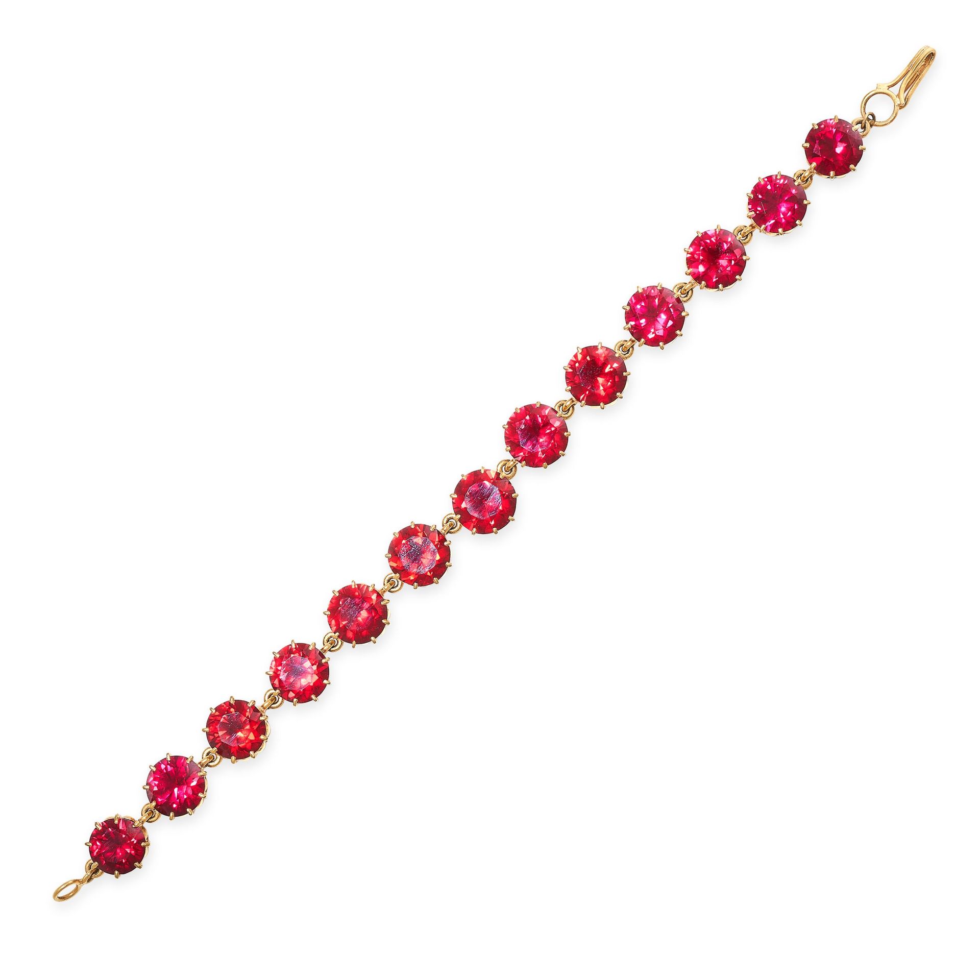 Null A SYNTHETIC RUBY BRACELET in yellow gold, set with thirteen round cut synth&hellip;