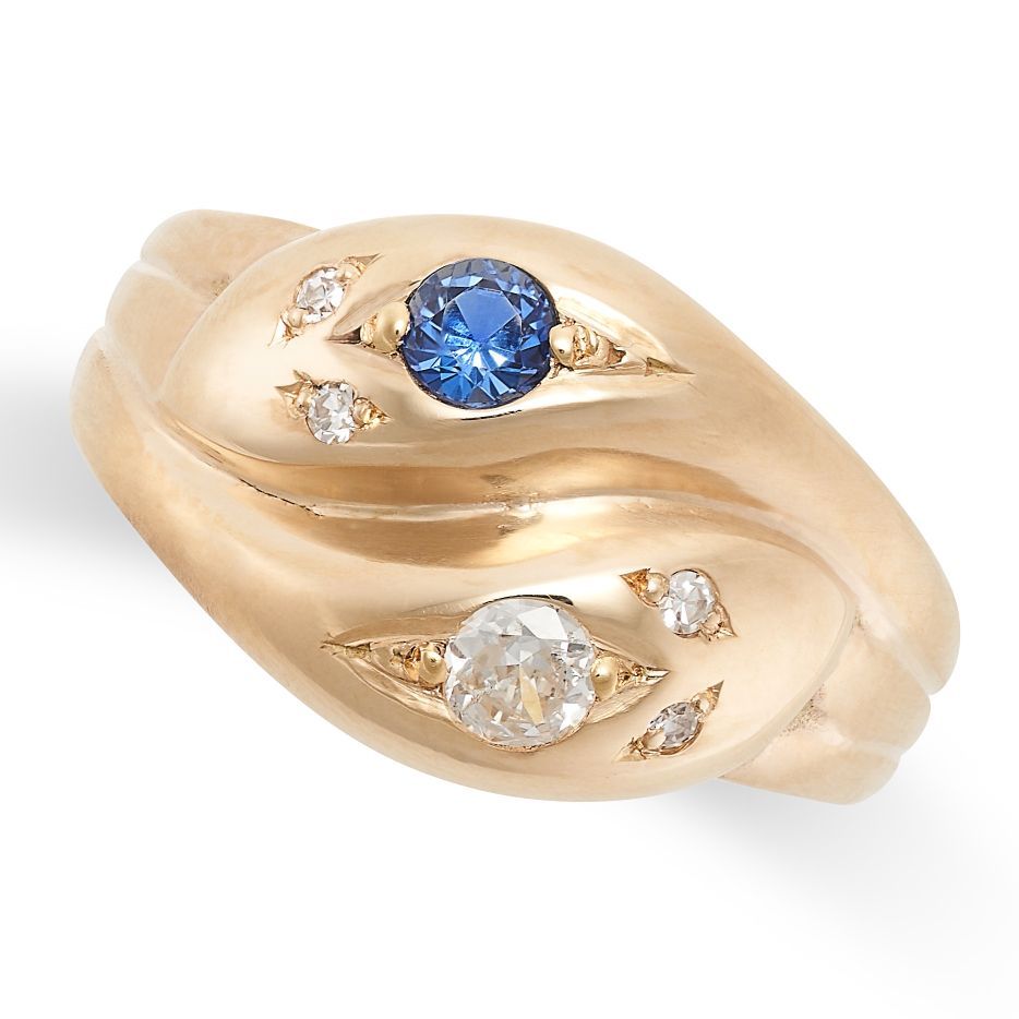 Null ANTIQUE BAGUE SERPENT EN SAPPHIRE ET DIAMANT en or jaune, conçue pour repré&hellip;