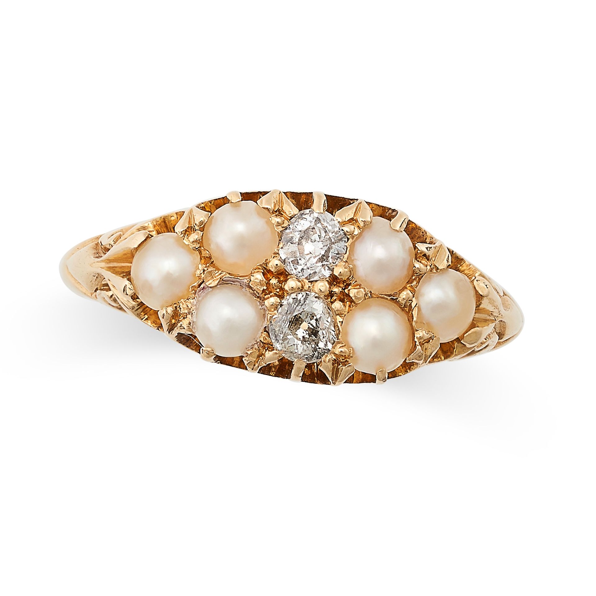 Null AN ANTIQUE VICTORIAN PEARL AND DIAMOND RING in 18ct yellow gold, set with t&hellip;