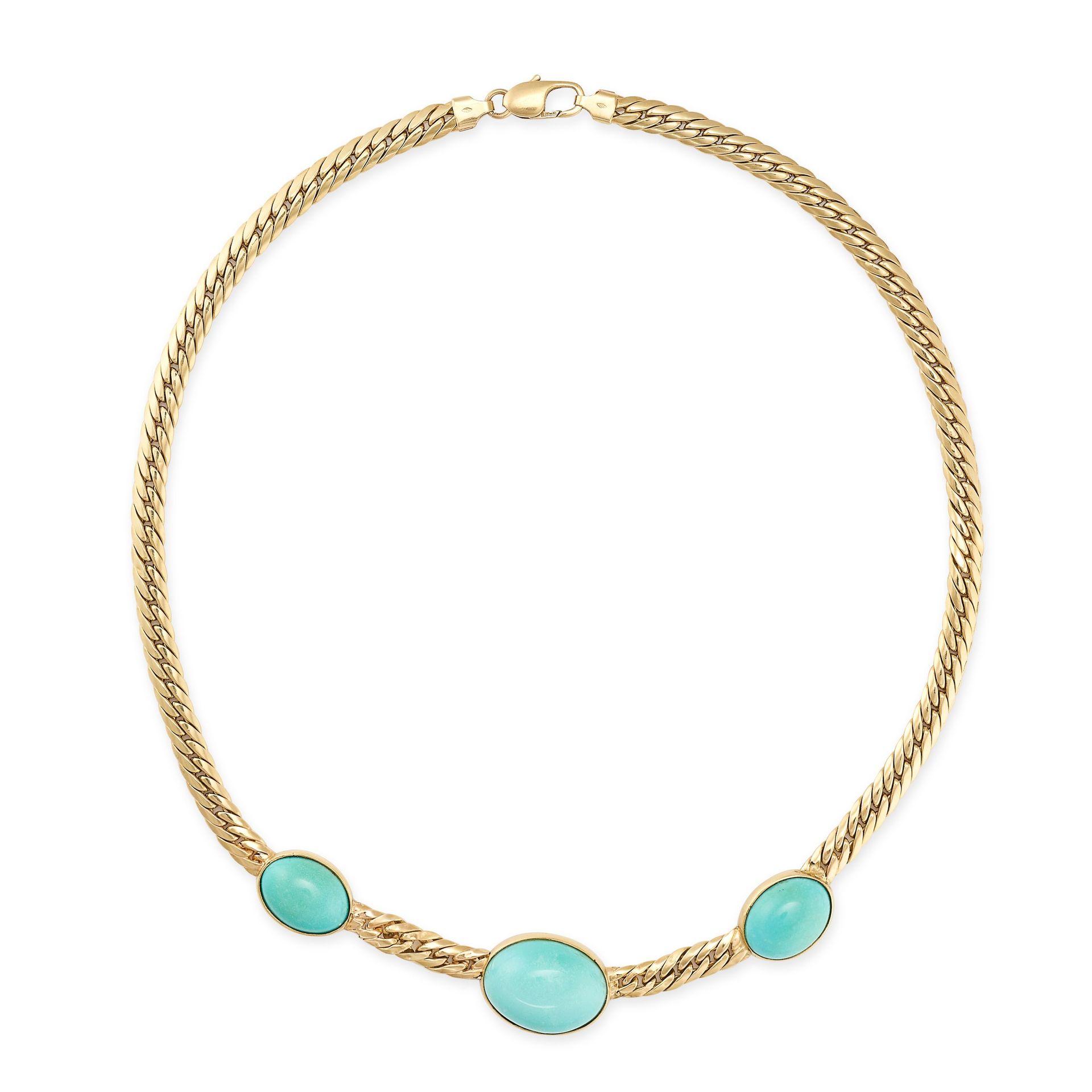 Null A TURQUOISE NECKLACE in 18ct yellow gold, the curb link necklace set with t&hellip;