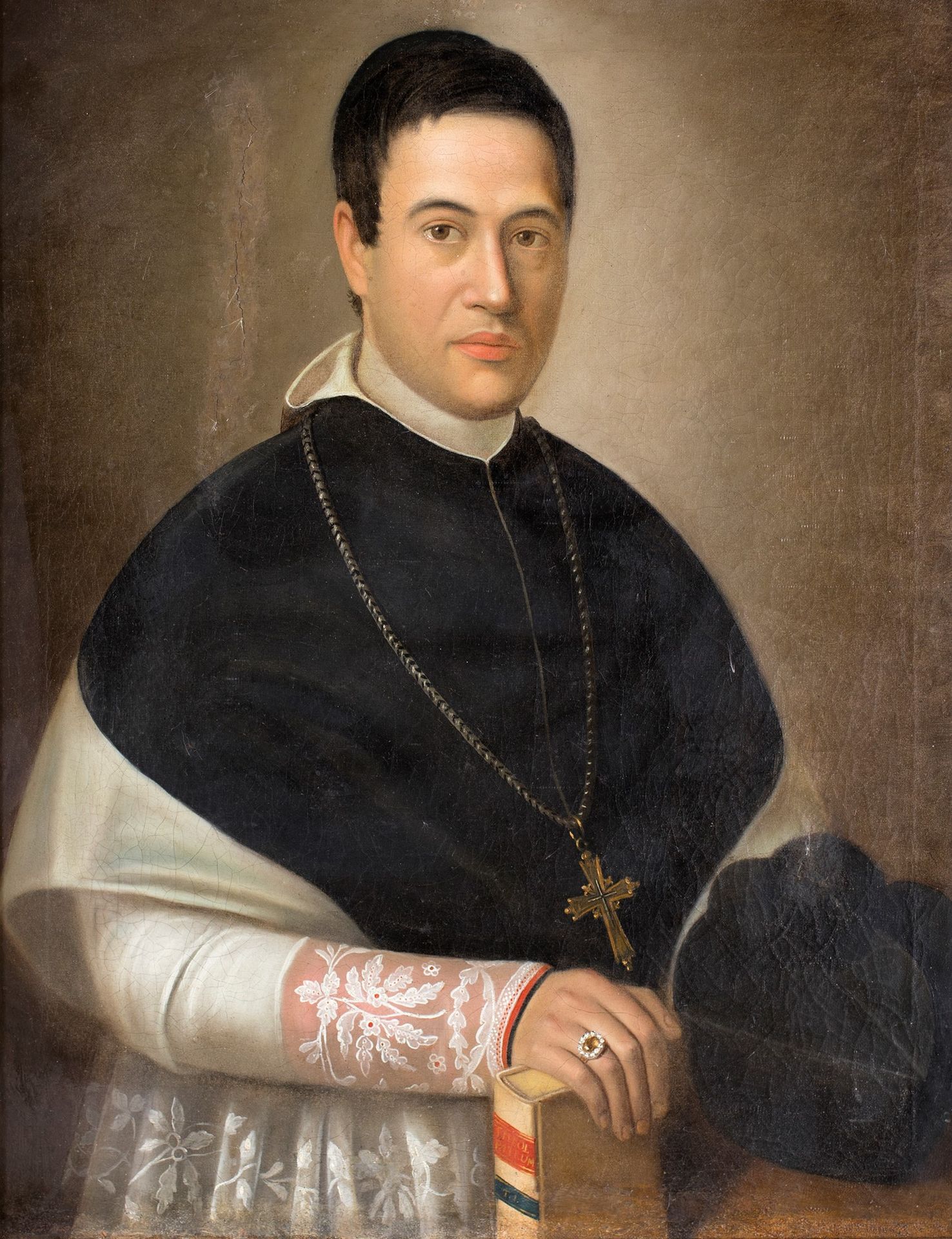 Scuola Italiana del XIX secolo Portrait of a prelate Marco de madera dorada con &hellip;