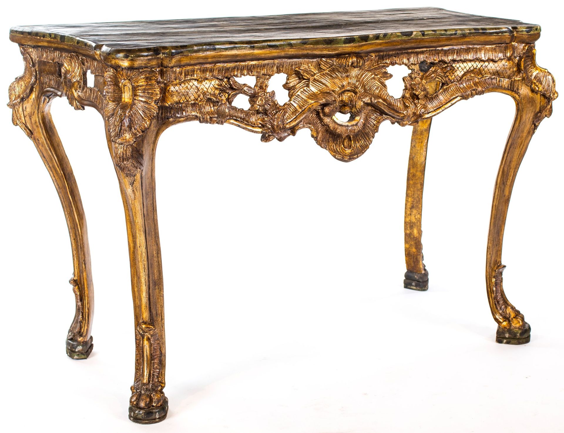 Gilded wooden console in Mecca, Sicily, 18th century with shaped top painted in &hellip;