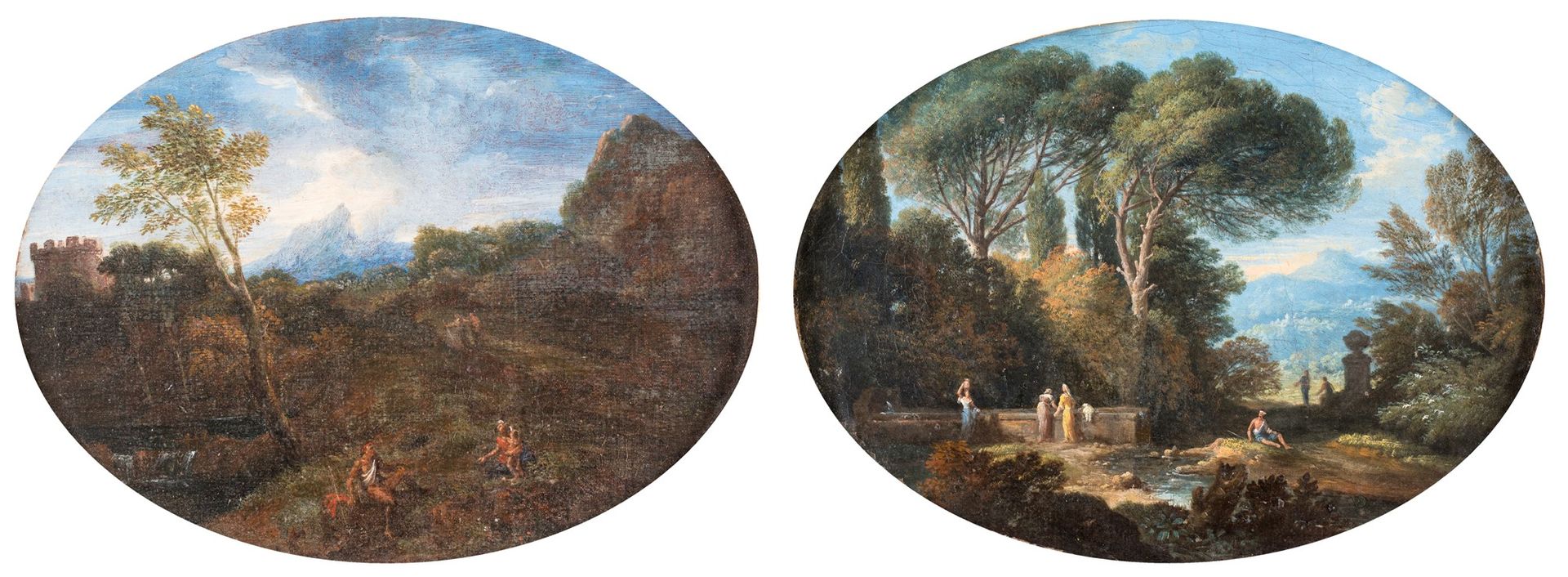 Jan Frans van Bloemen (cerchia) a) Landscape with figures b) River landscape wit&hellip;