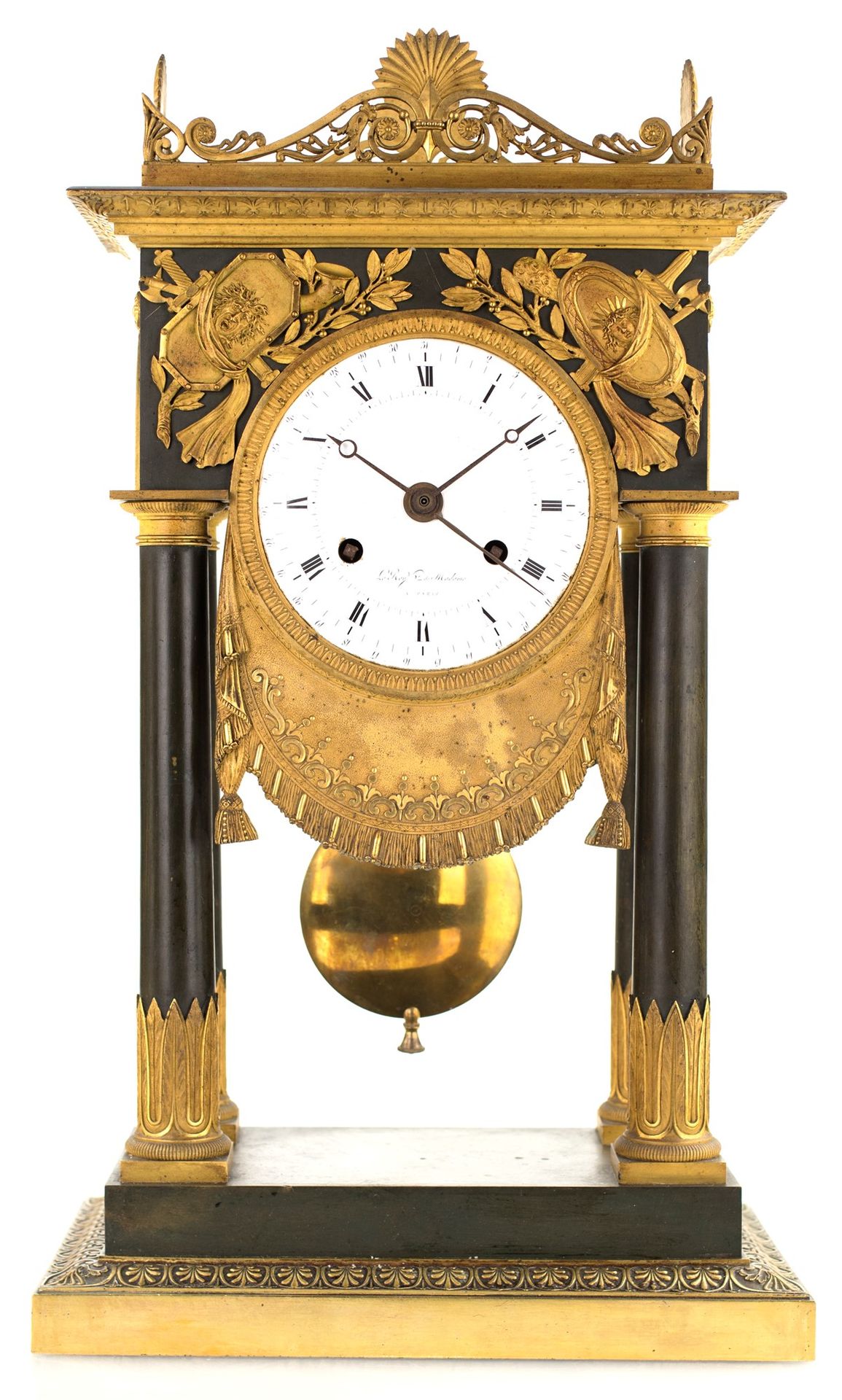 Portico clock in burnished and gilded bronze, France, 19th century with four col&hellip;