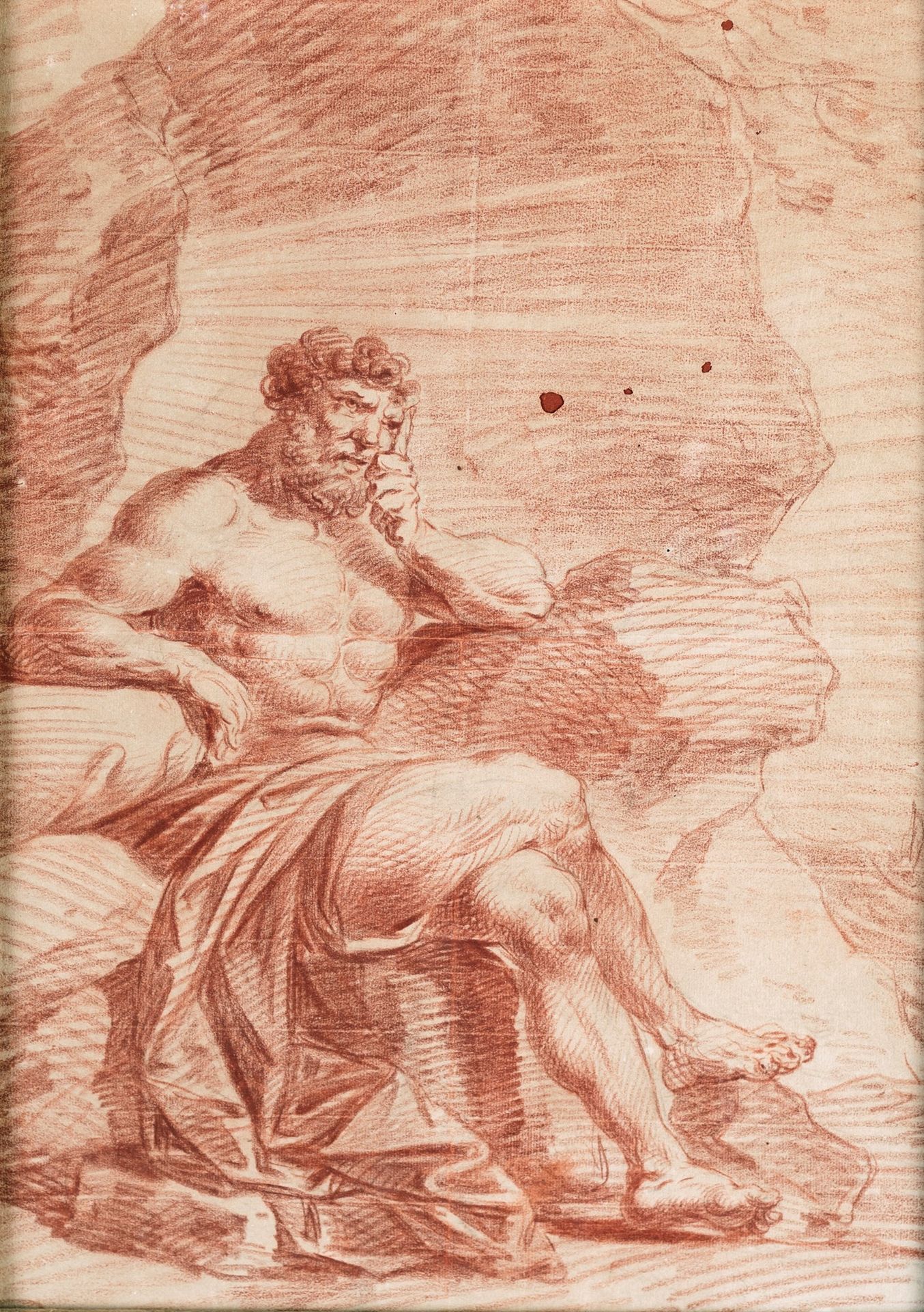 Pittore del XVIII secolo The rest of Hercules 带有麦加的镀金木质手套盒框架；纸上的桑格画