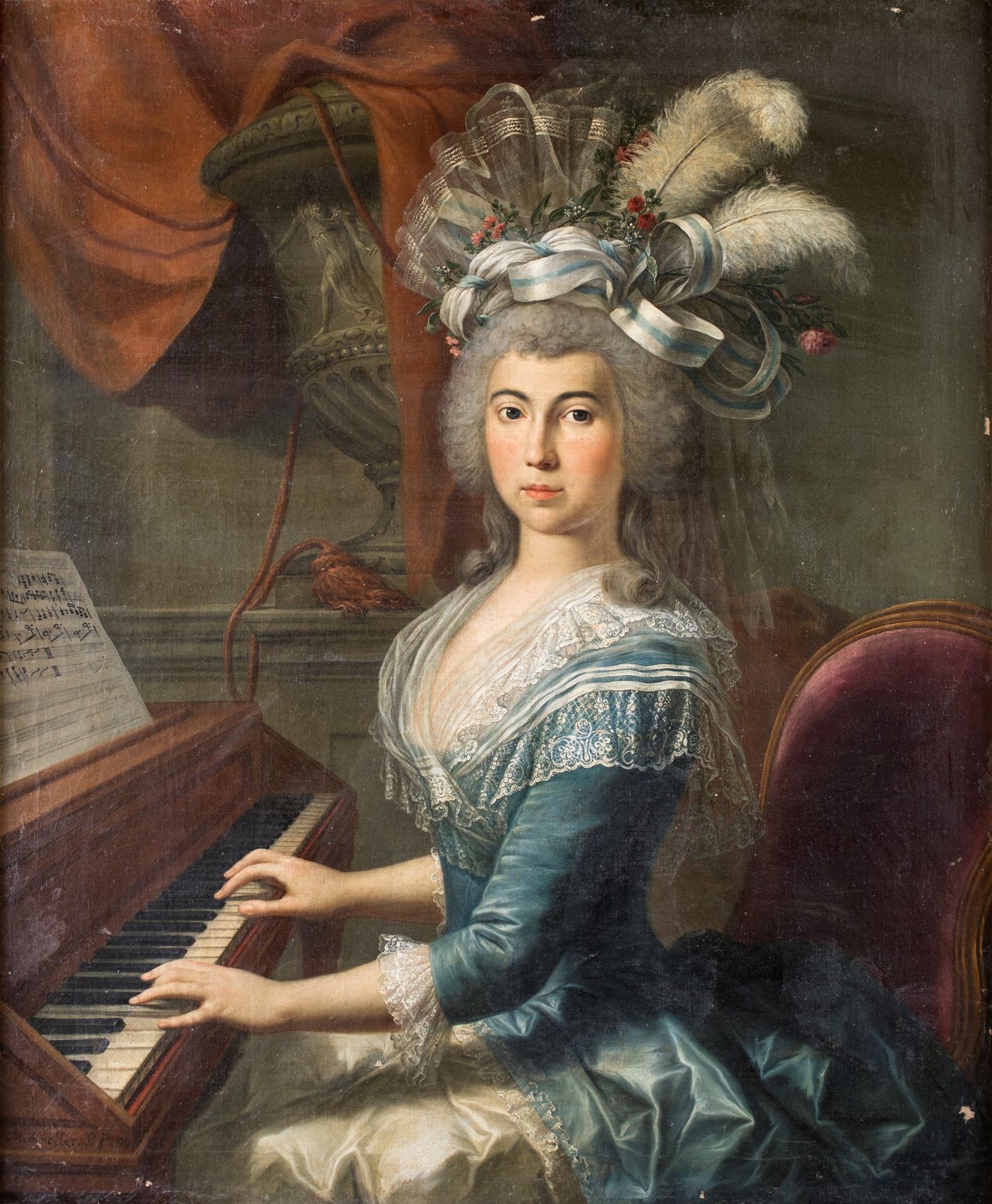 Martin Knoller Portrait of a Lady at the Piano 左下方有签名和日期：M. Knoller P. 1790