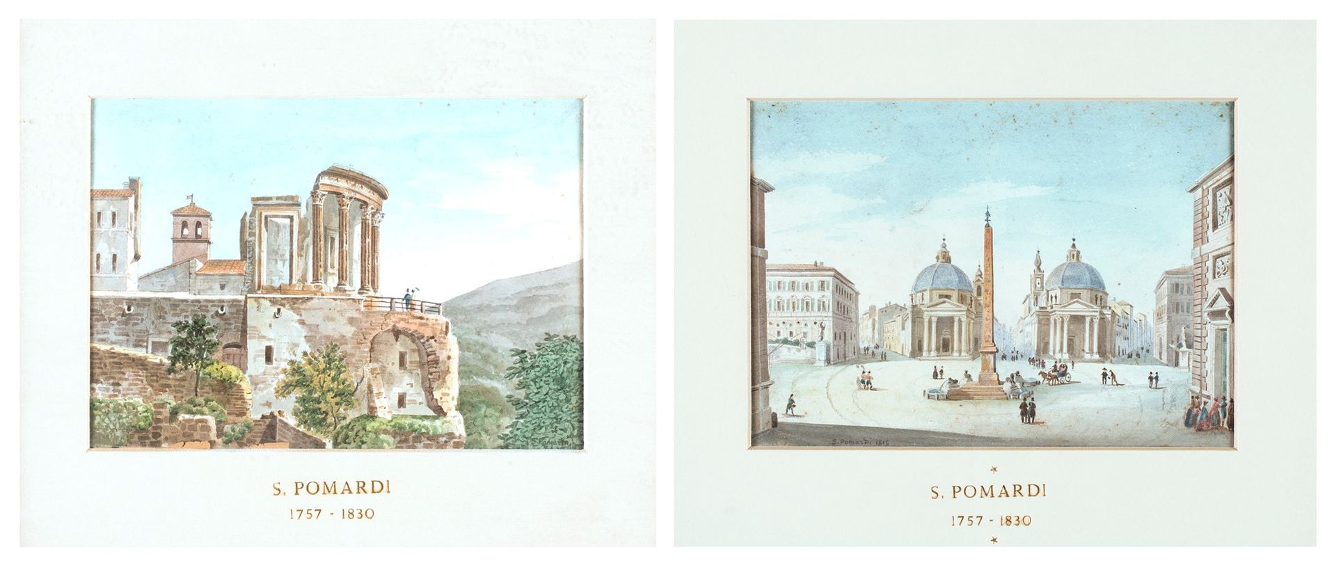 Simone Pomardi a) Temple of Vesta in Tivoli b) View of Piazza del Popolo Unterze&hellip;