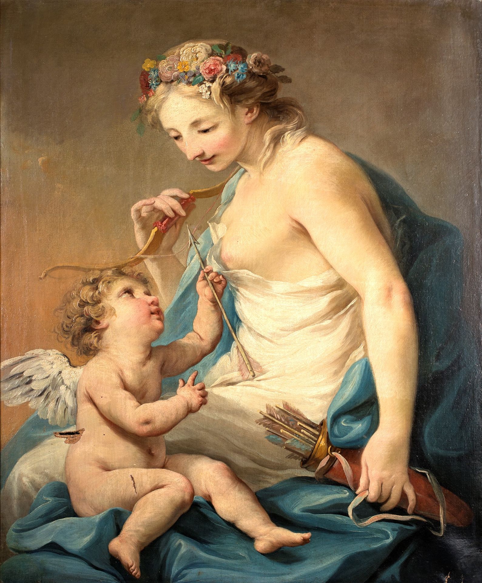 Jacopo Amigoni (attibuito) Venus and Cupid 缺陷在画布上。这要归功于朱利亚诺-布里甘蒂教授。