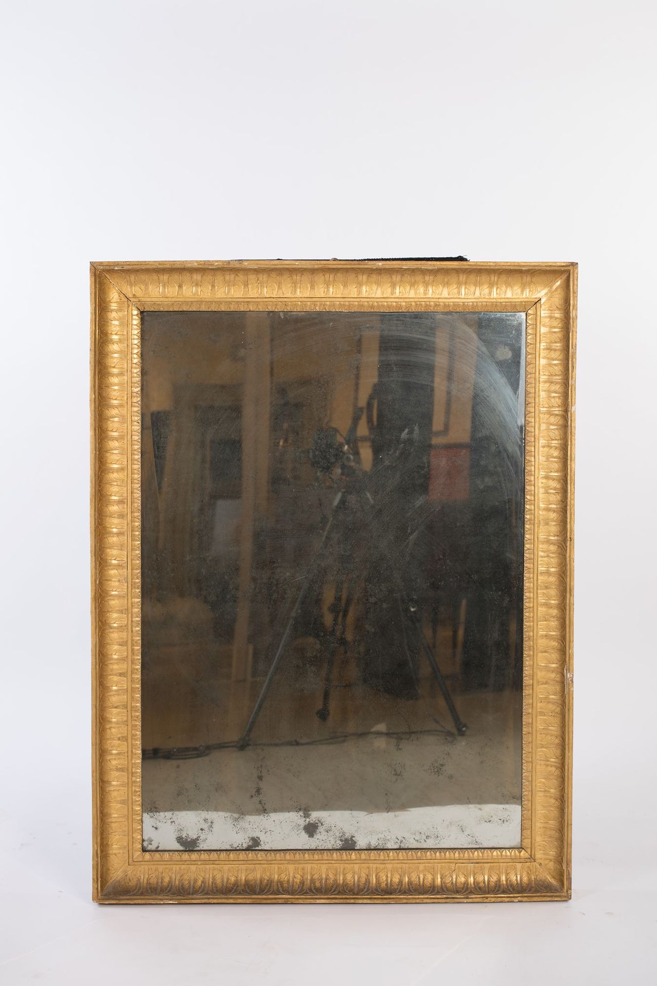 Mirror in gilded wood, France, Empire period 凹陷的带状框架完全由棕榈树依次覆盖