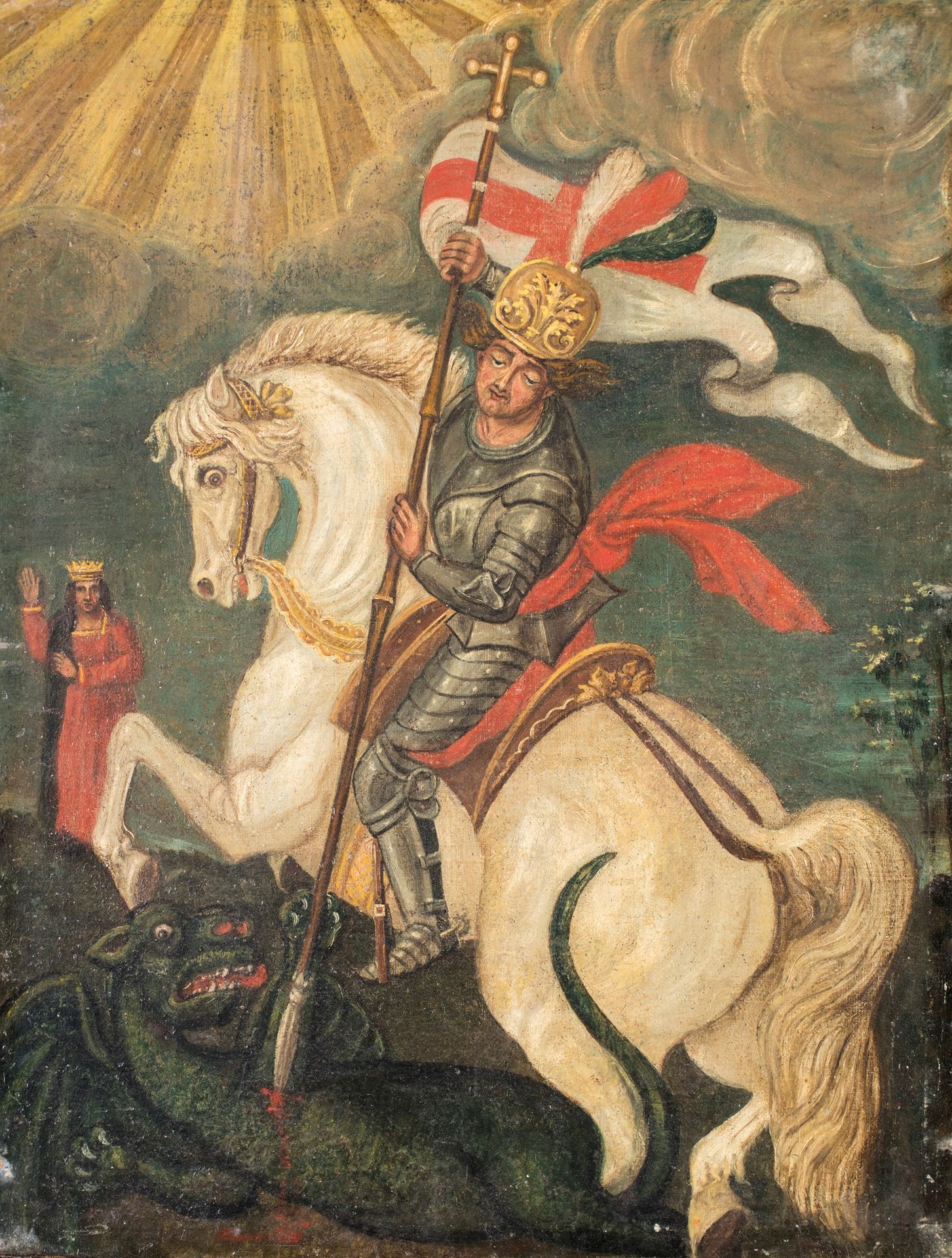 Pittore fine del XVIII secolo St. George and the Dragon Oil painting on canvas