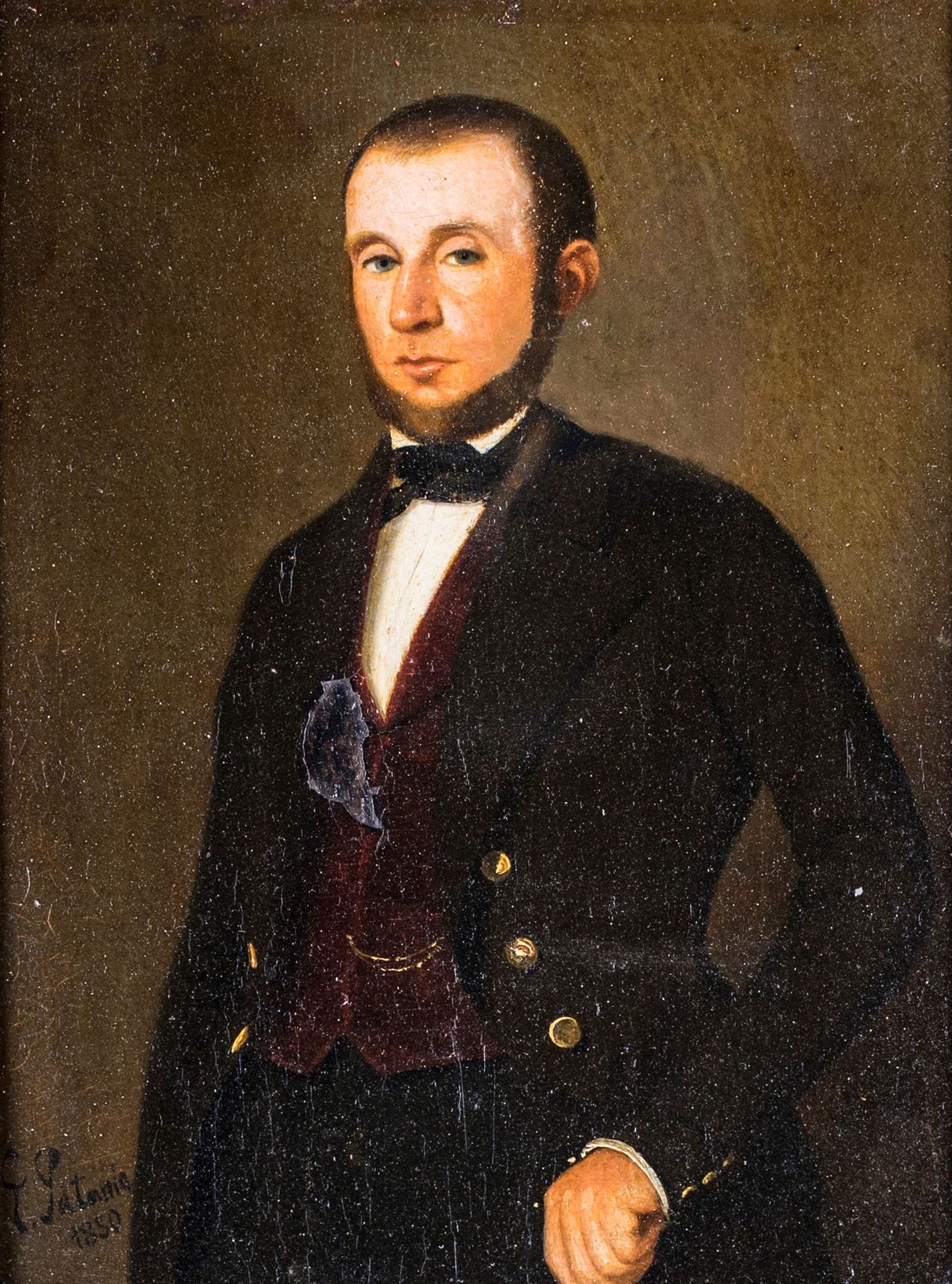 Giuseppe Patania Portrait of a gentleman 左下方有签名和日期：G.帕塔尼亚1850年