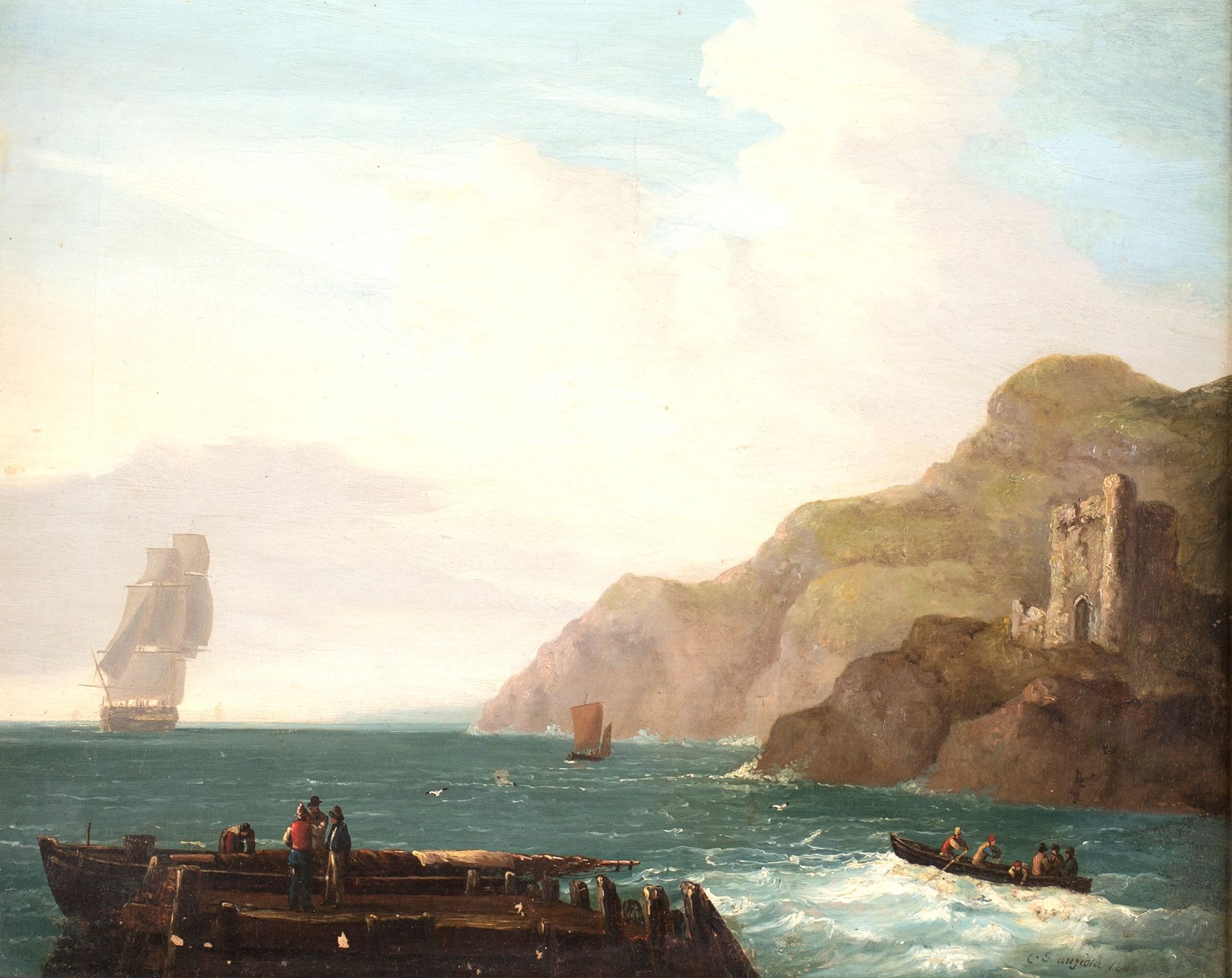 Pittore del XIX secolo Marina with sailing ship 右下方有签名：C. S. ...Angiola 1840