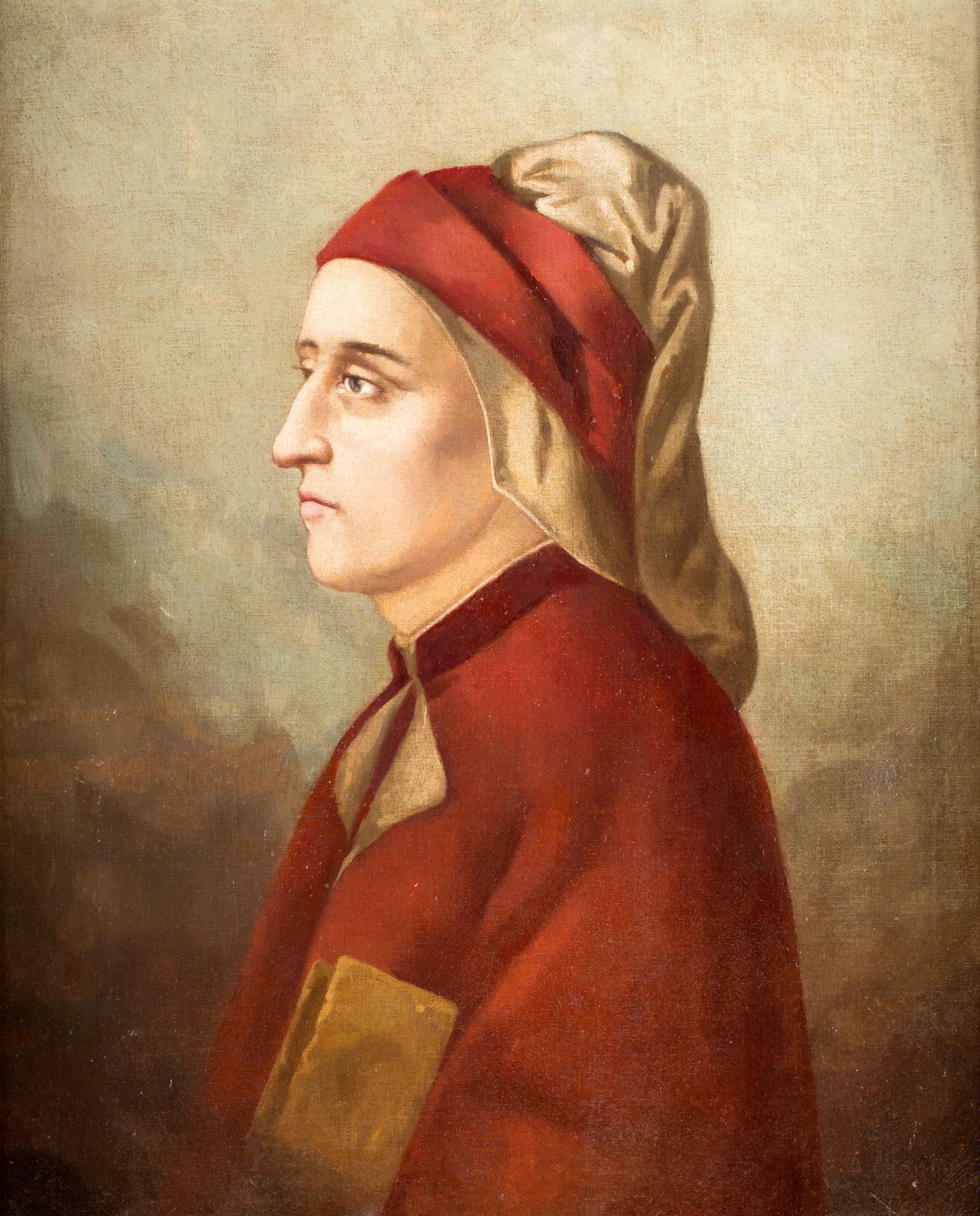 Pittore del XIX secolo Portrait of Dante Alighieri Inspired by Giotto