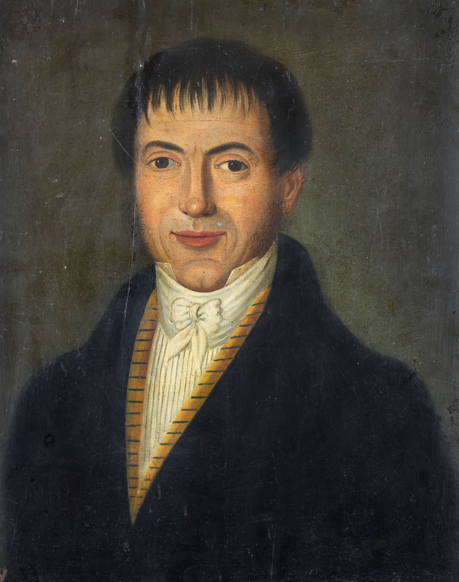 Pittore del XIX secolo Portrait of a gentleman with pleated plastron Defekte