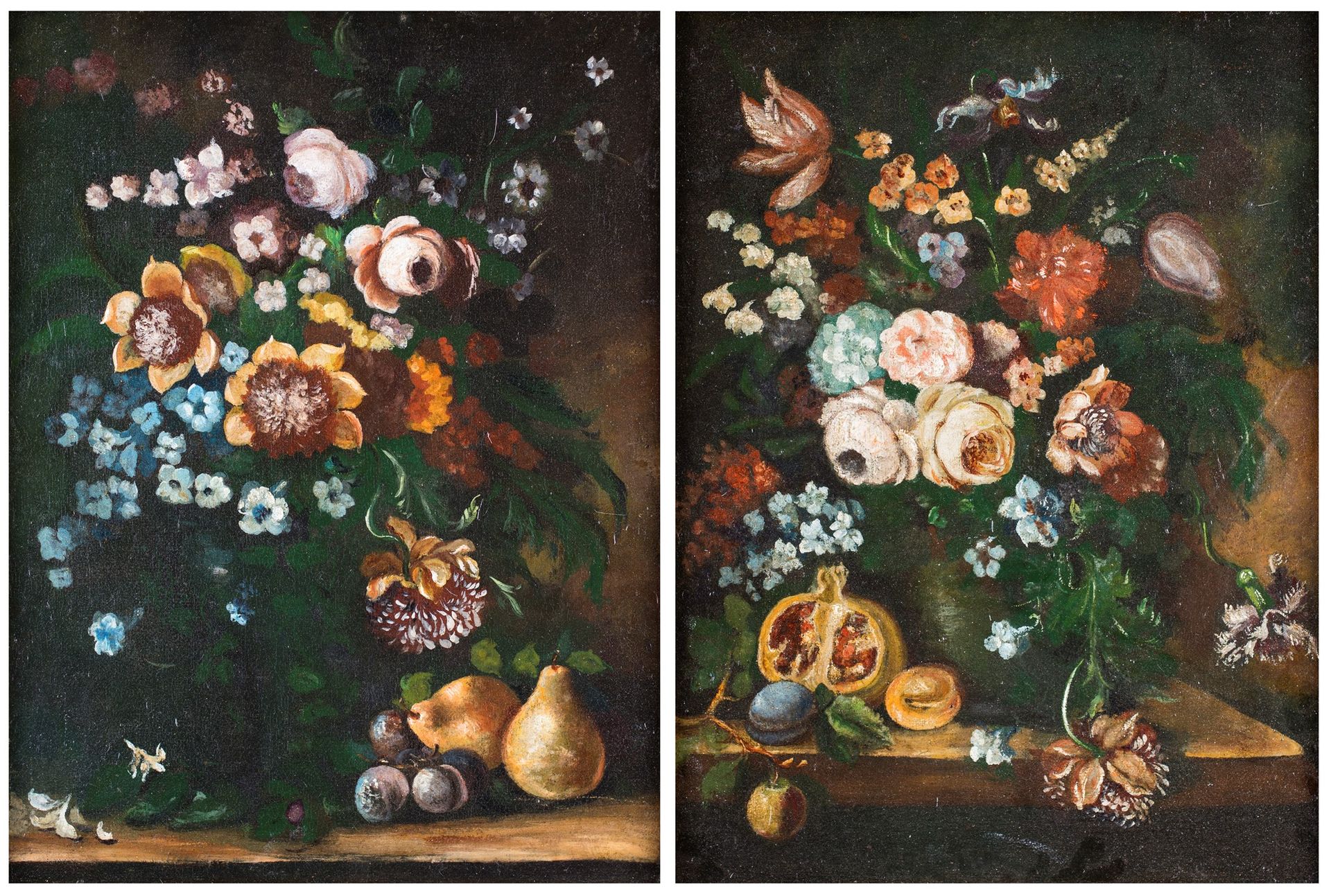 Pittore del XIX secolo a) Still life of flowers and pears b) Still life of flowe&hellip;