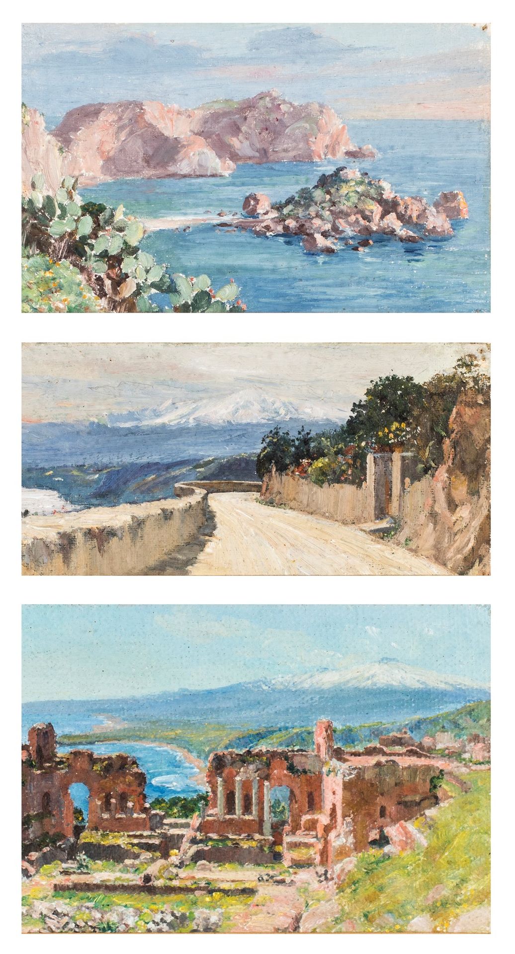 Pittore del XIX/XX secolo Sicilian landscapes huile sur carton (2) et sur carton&hellip;