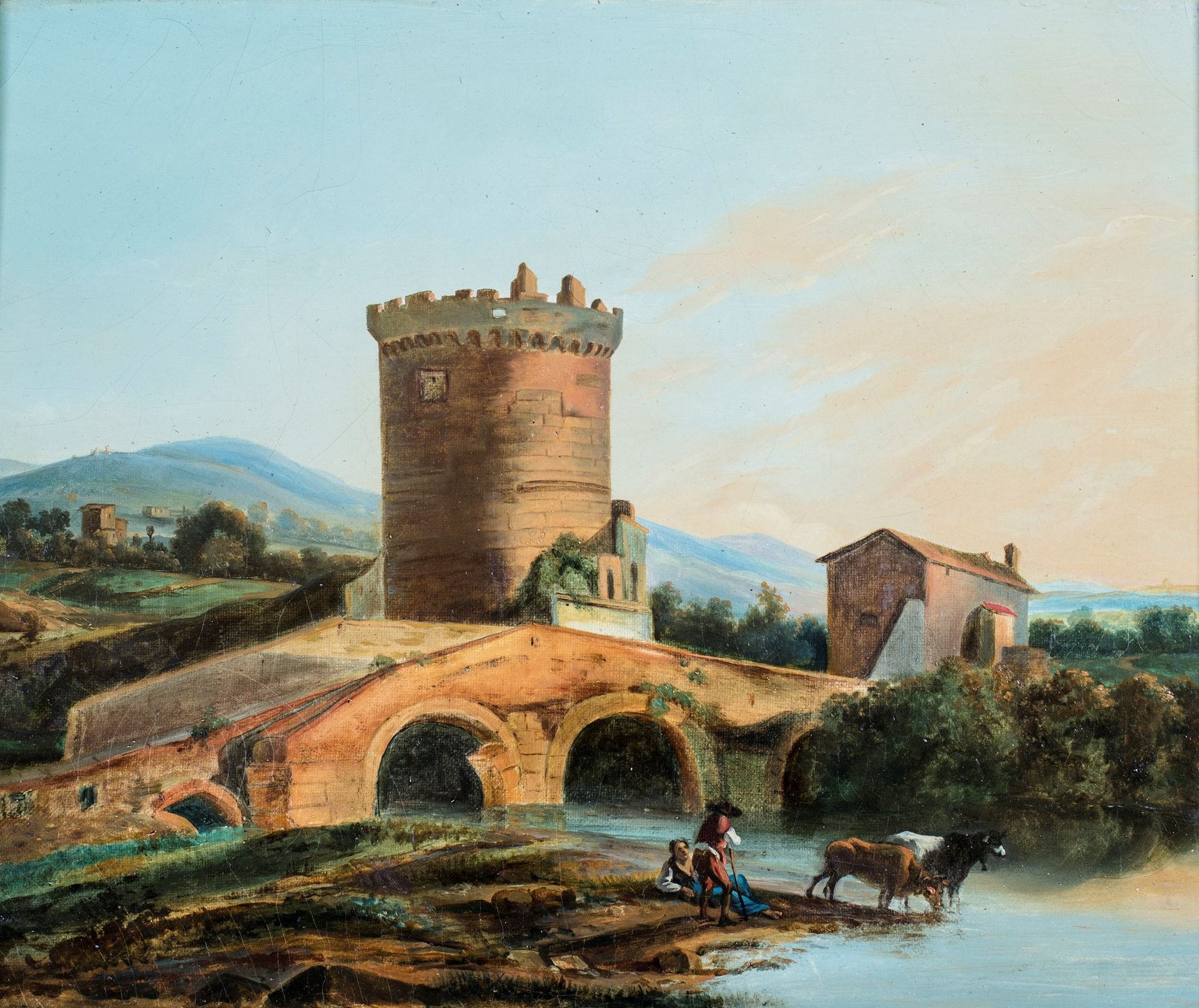 Pittore del XIX secolo The Aniene in Ponte Lucano and the Plauzi Mausoleum 画布上的油&hellip;