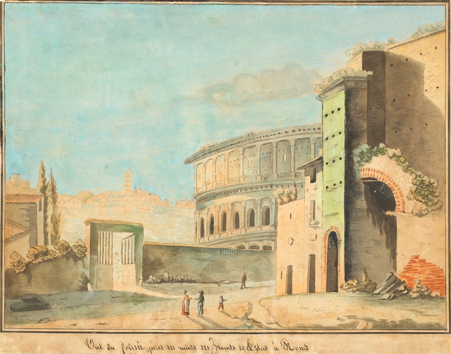 Pittore della fine del XVIII secolo View of the Colosseum Tusche und Aquarelle a&hellip;