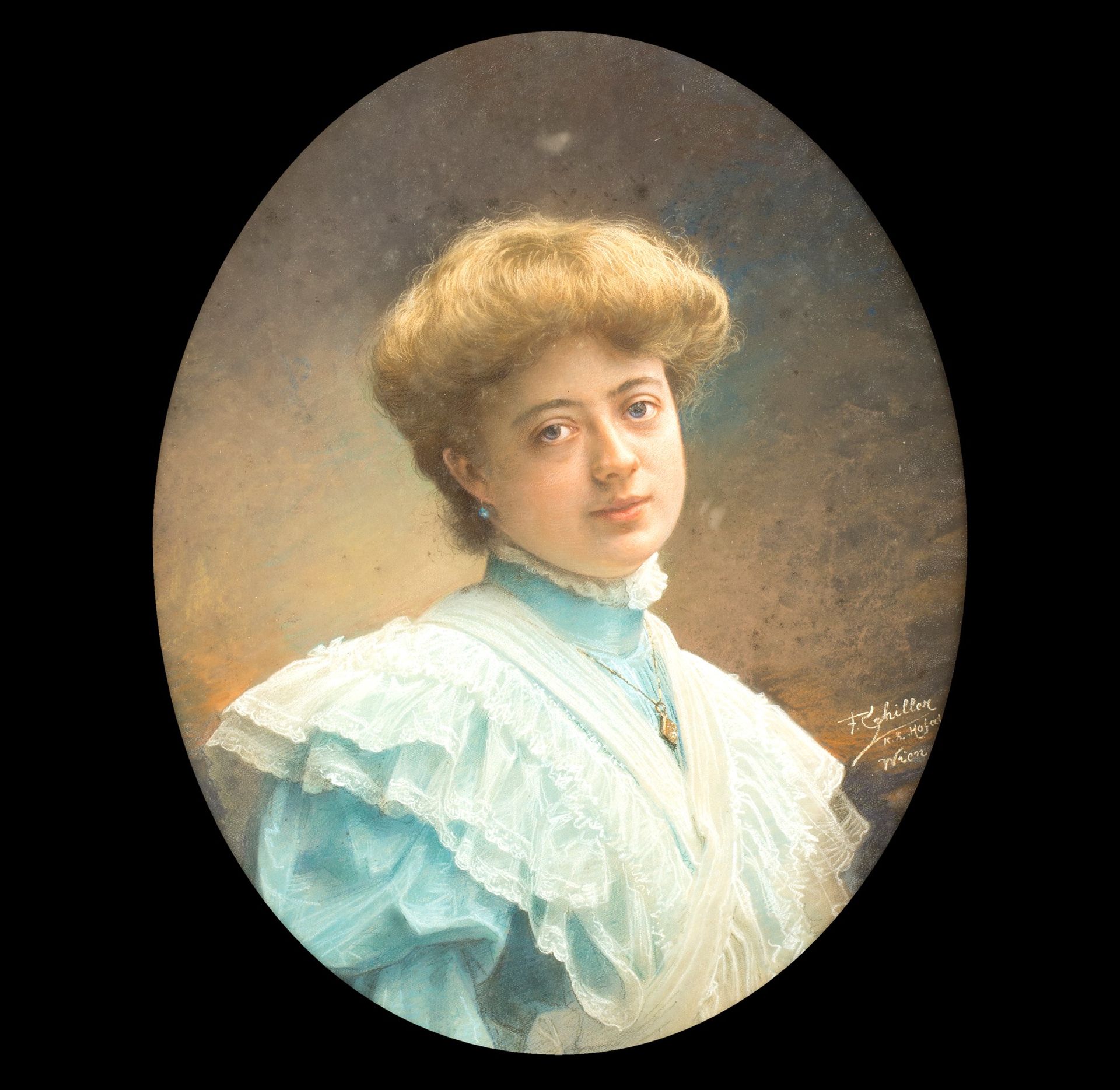 Pittore del XIX secolo Portrait of a Gentlewoman 右下方有签名：F. Schiller Wien。木雕框架，带有&hellip;