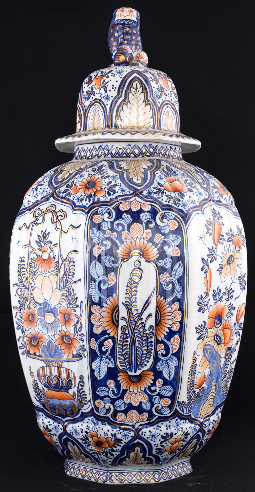 Vase with ceramic lid polyhedral in shape with dome-shaped lid surmounted by a P&hellip;