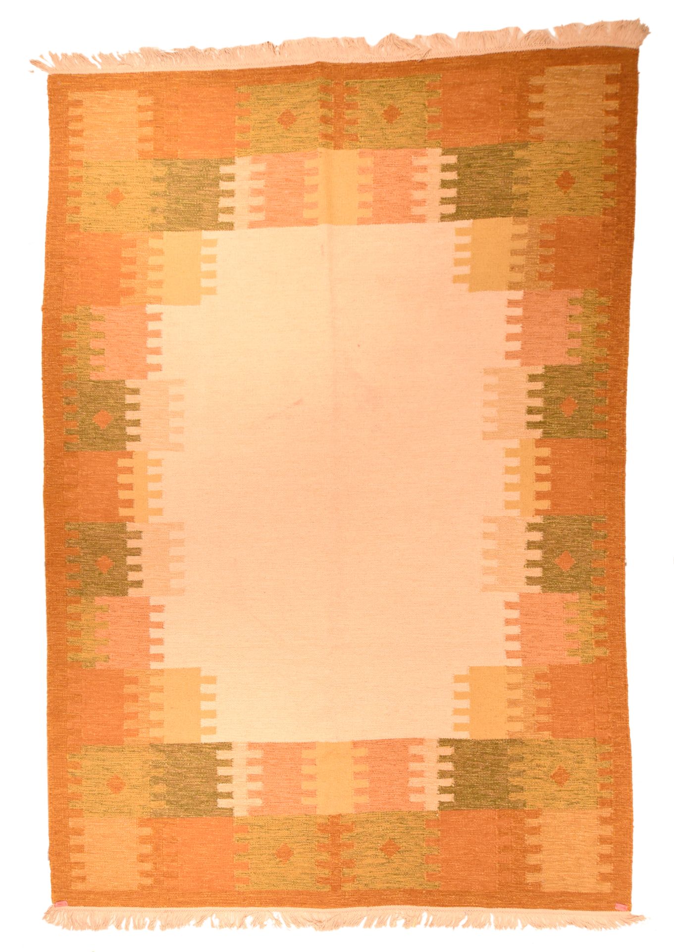 Null 瑞典基里姆地毯，6'6'' x 9'7'' 。