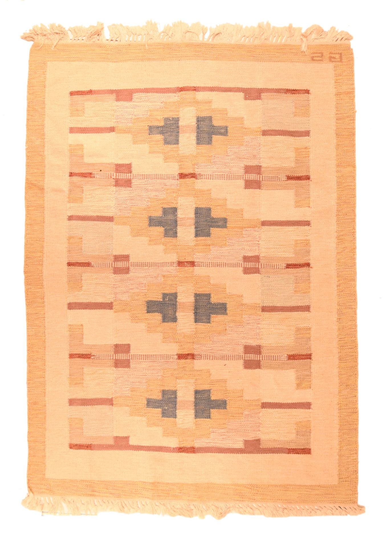 Null 复古瑞典基里姆地毯，4'6" x 6'5" ( 1.37 x 1.96 M )