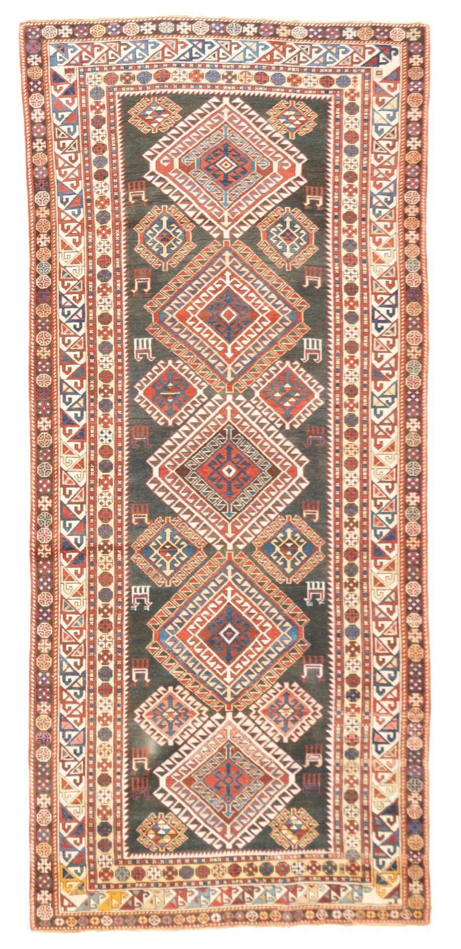 Null Fina alfombra antigua Shirvan, 4' x 9' ( 1.22 x 2.74 M )