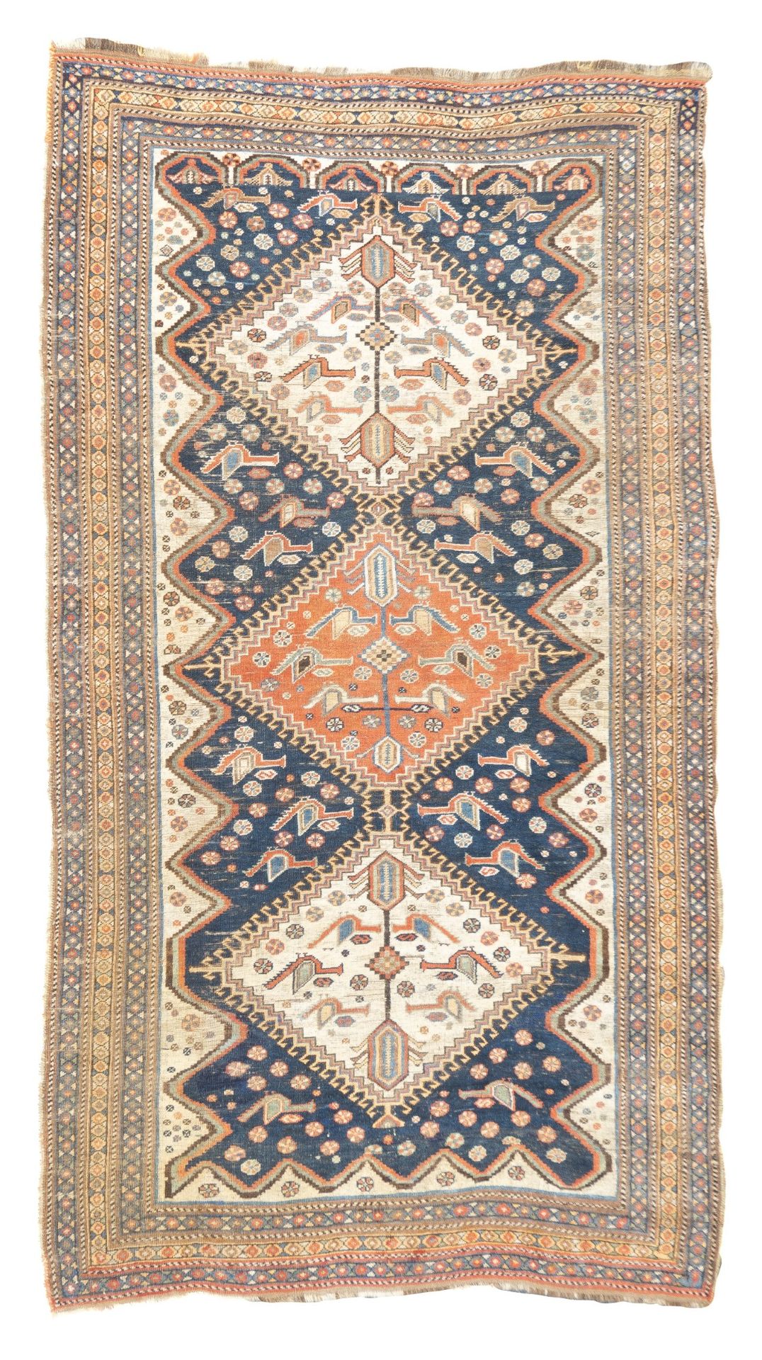 Null 古董卡什卡伊地毯，4'5" x 7'11" ( 1.35 x 2.41 M )