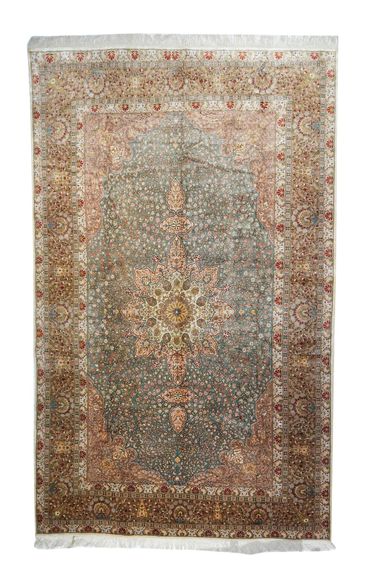 Null Tappeto antico di seta turca Hereke, 8'5" x 13'9" (2,57 x 4,19 M)