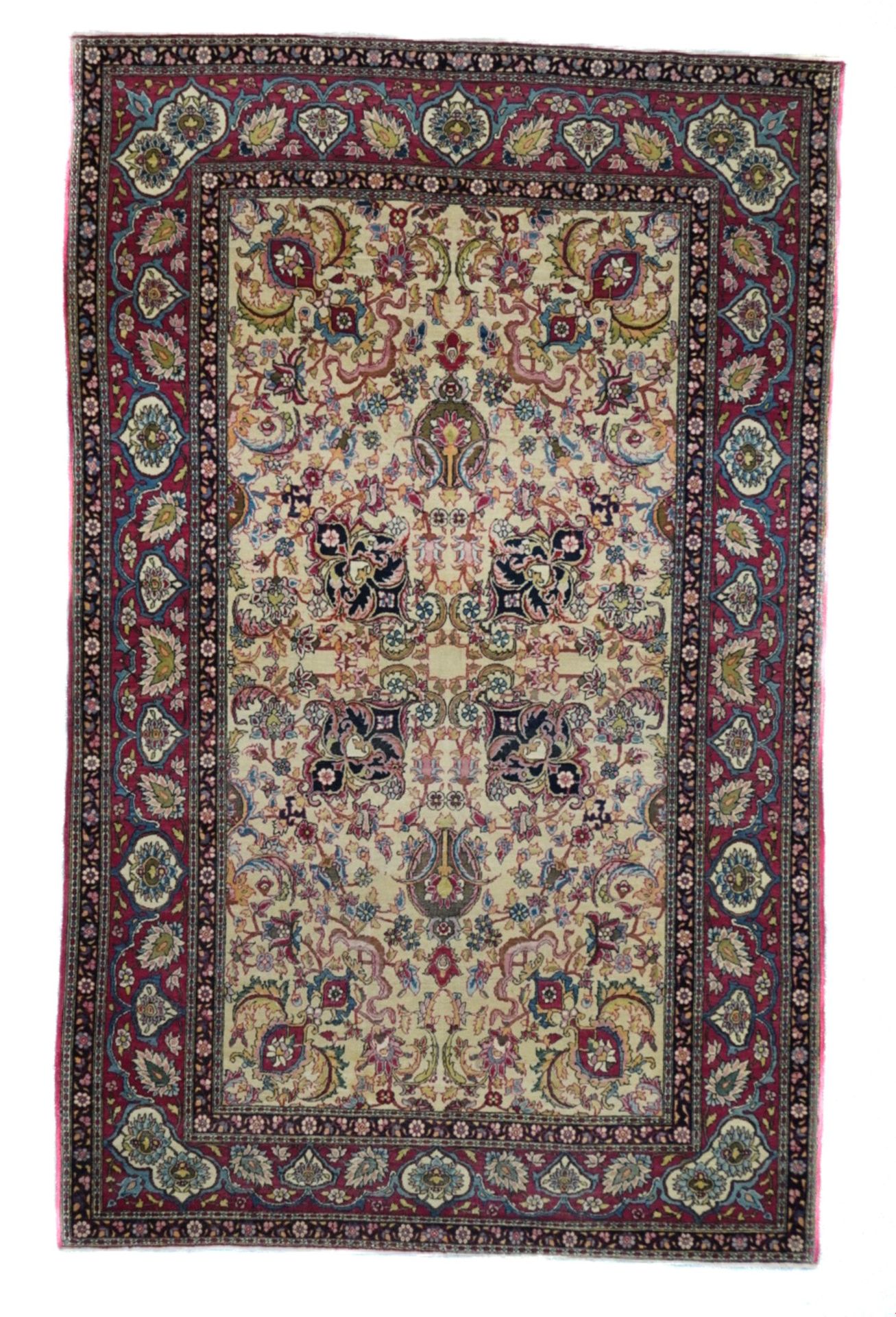Null 古董德黑兰地毯，4'7" x 7'3" ( 1.40 x 2.21 M )