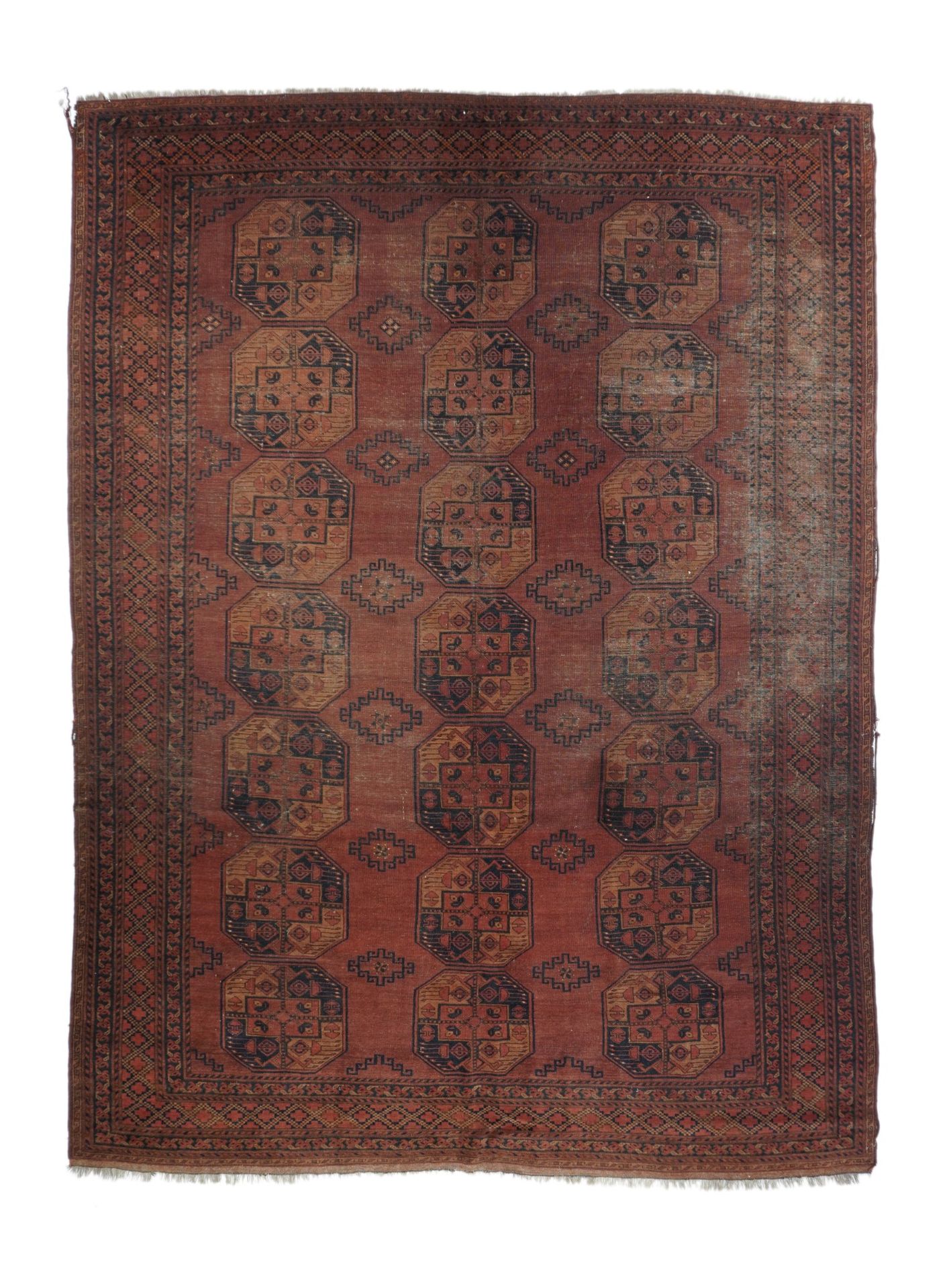 Null 复古阿富汗博卡拉地毯，7'5" x 11'4" ( 2.26 x 3.45 M )