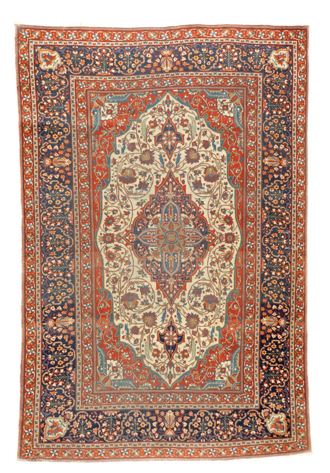 Null 古董莫塔萨姆卡尚地毯，4'5" x 6'8" ( 1.35 x 2.03 M )