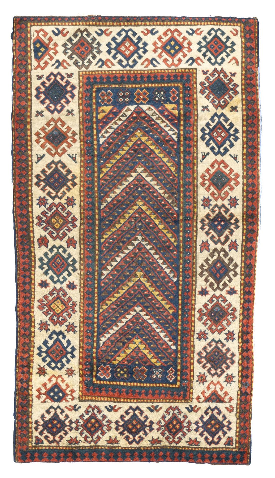 Null 古董哈萨克地毯，3'4" x 6'2" ( 1.02 x 1.88 M )