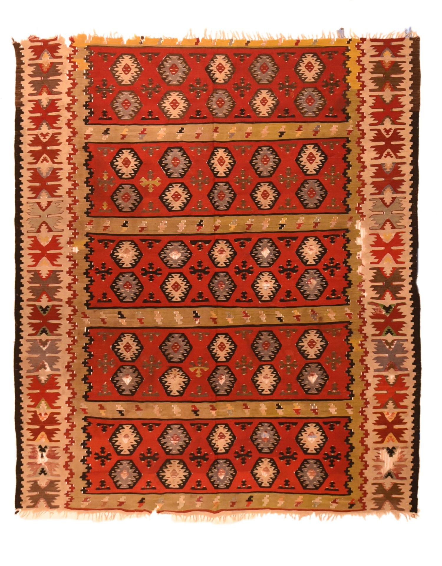 Null Antiker türkischer Kelim-Teppich, 4'5" x 5'4" (1.35 x 1.63 M)