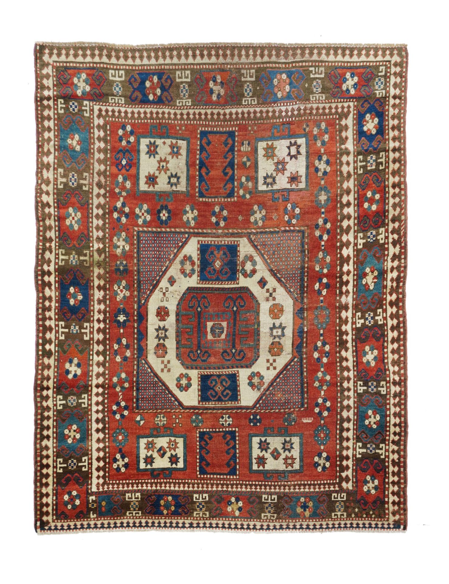 Null 古董哈萨克地毯，5'7" x 7'4" ( 1.70 x 2.24 M )